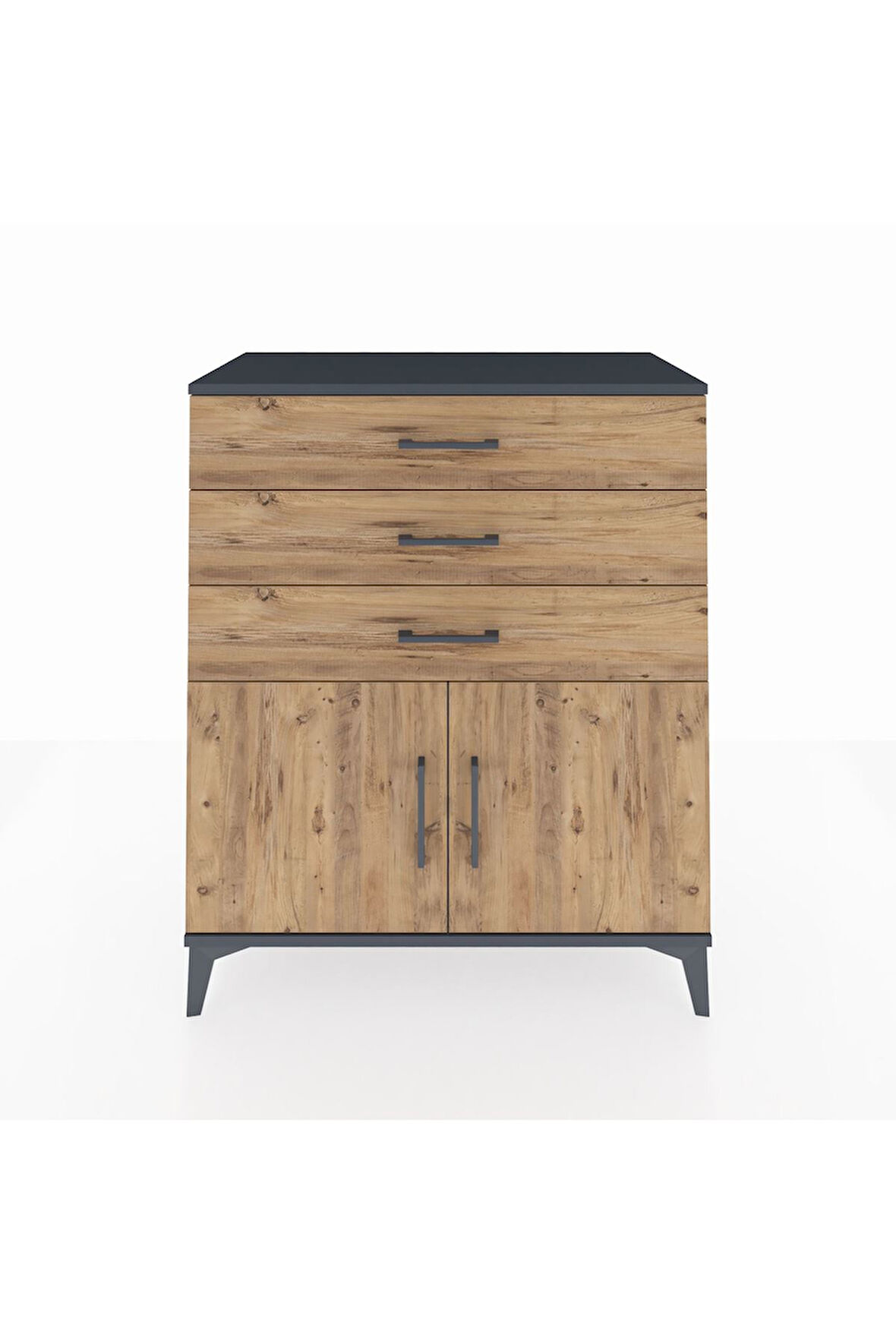 Hyperion Şifonyer Tek Raflı 3 Çekmeceli 2 Kapaklı 88x44x106 Antrasit-Çam