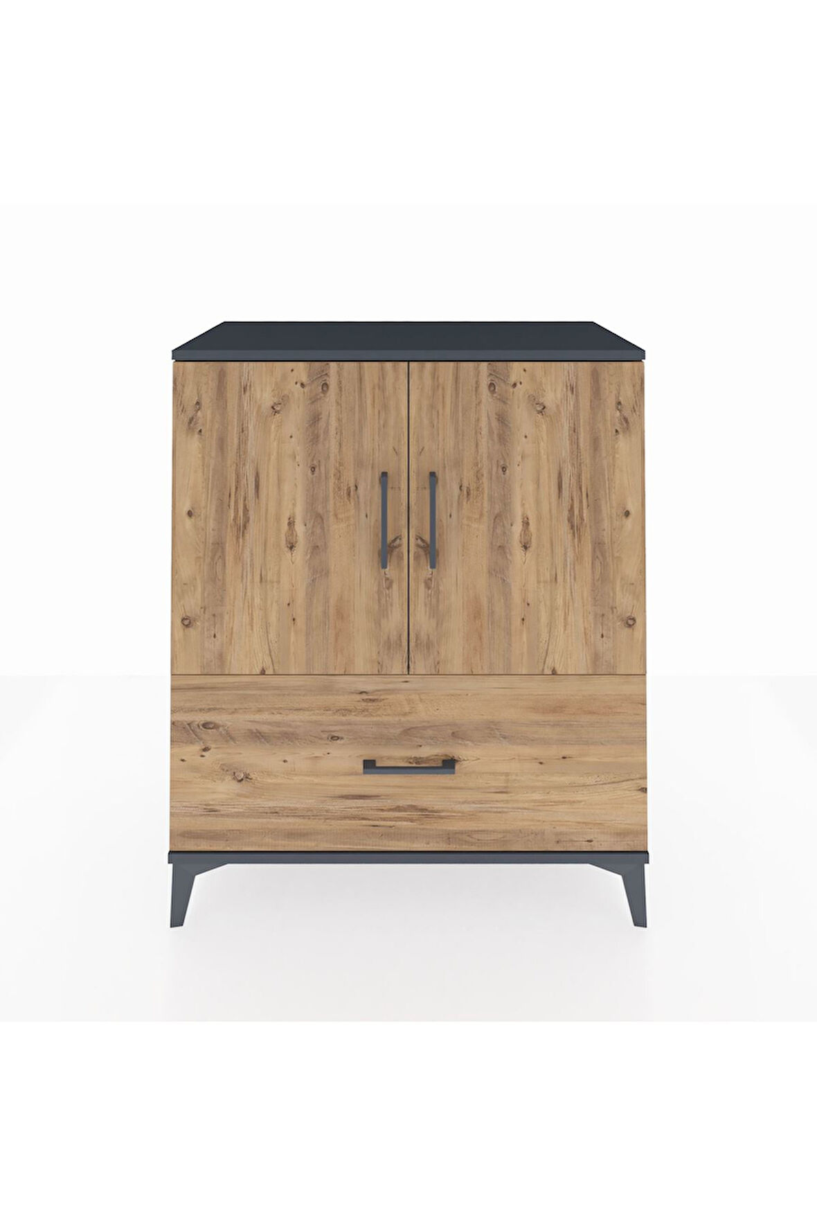 Hyperion Şifonyer 2 Raflı Tek Çekmeceli 2 Kapaklı 88x44x106 Antrasit-Çam