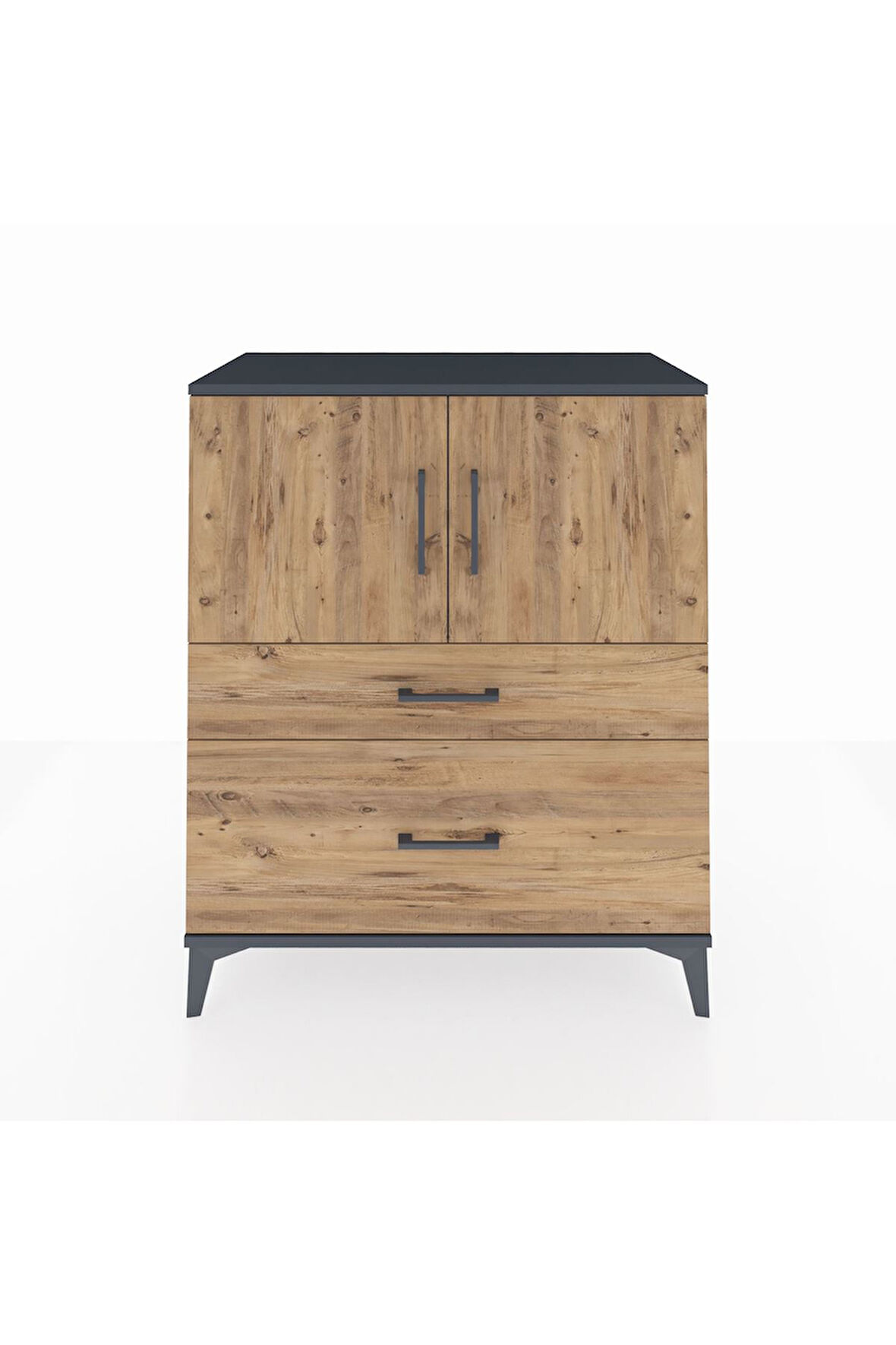 Hyperion Şifonyer 2 Raflı 2 Çekmeceli 2 Kapaklı 88x44x106 Antrasit-Çam