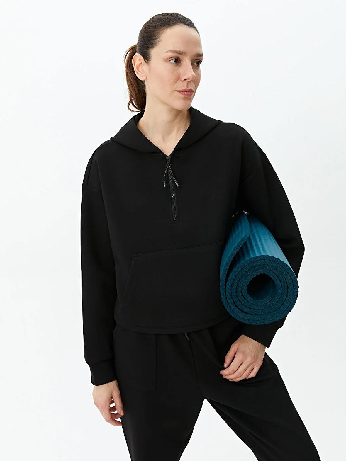 Düz Uzun Kollu Oversize Kadın Hoodie