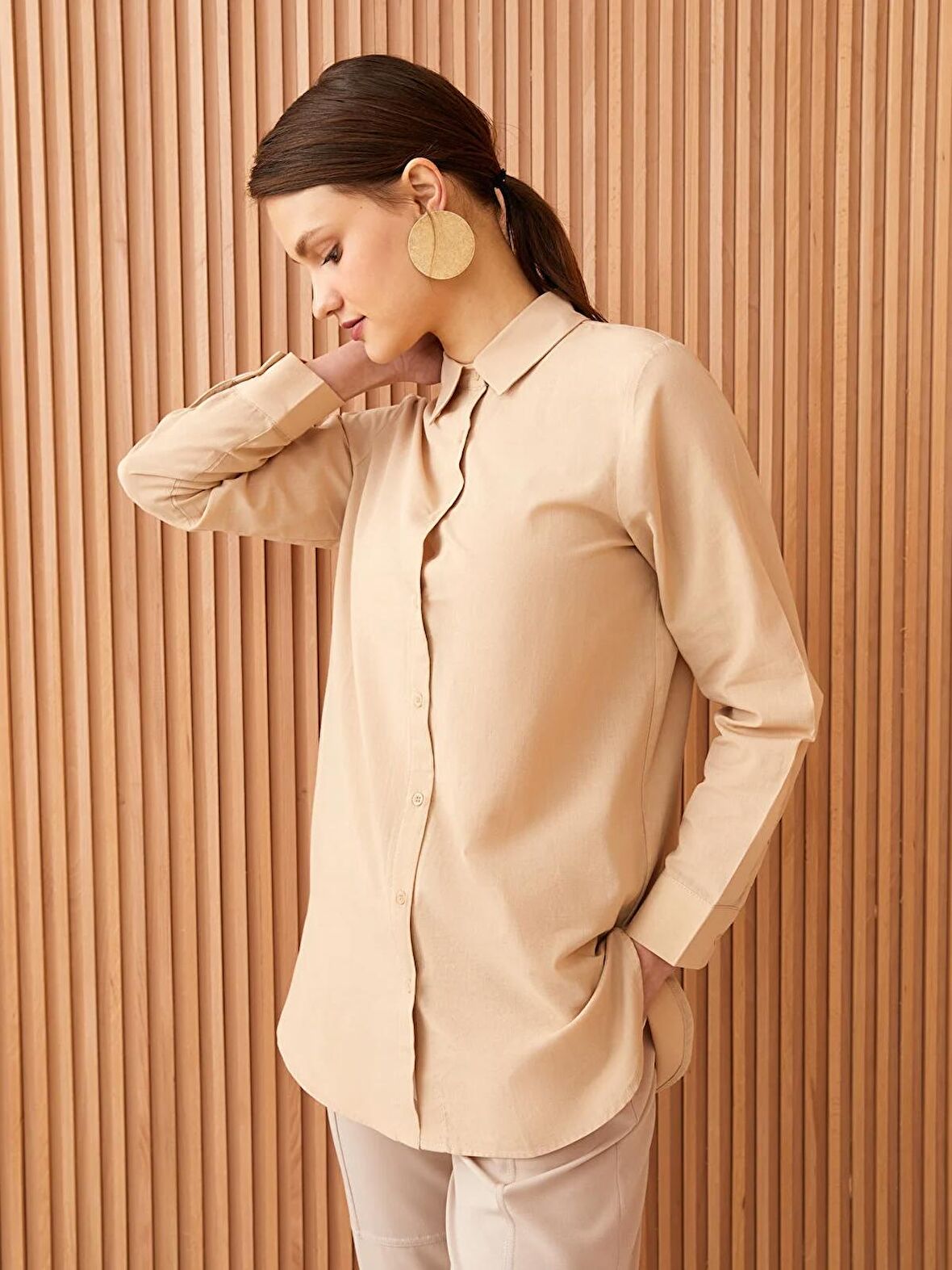 Düz Uzun Kollu Kadın Gömlek Tunik