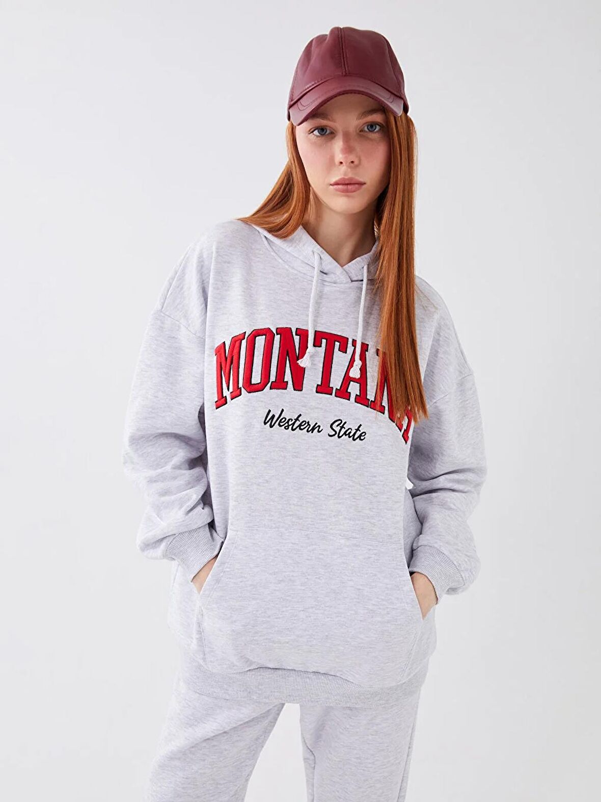 Nakışlı Uzun Kollu Oversize Kadın Hoodie
