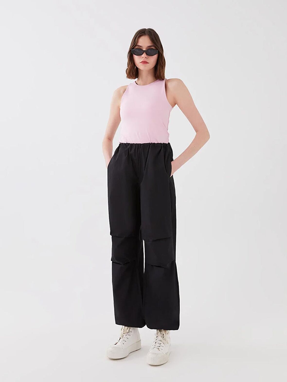 Kadın Beli Lastikli Düz Paraşüt Pantolon