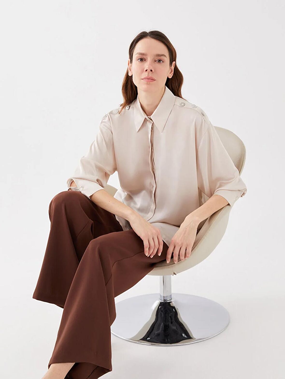 Düz Uzun Kollu Oversize Aerobin Kadın Gömlek