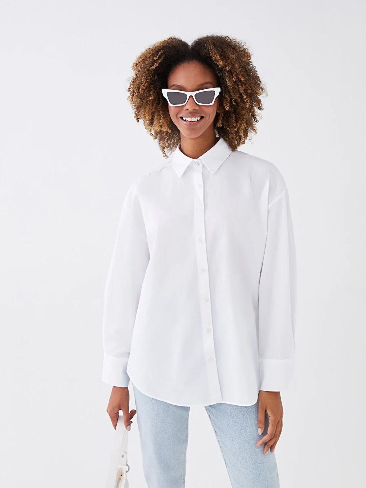 Düz Uzun Kollu Oversize Poplin Kadın Gömlek
