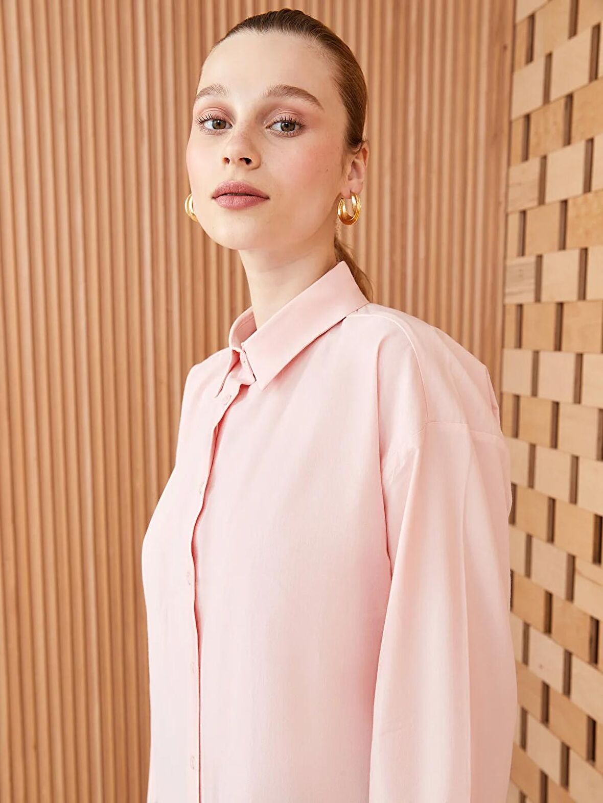 Düz Uzun Kollu Oversize Poplin Kadın Gömlek Tunik