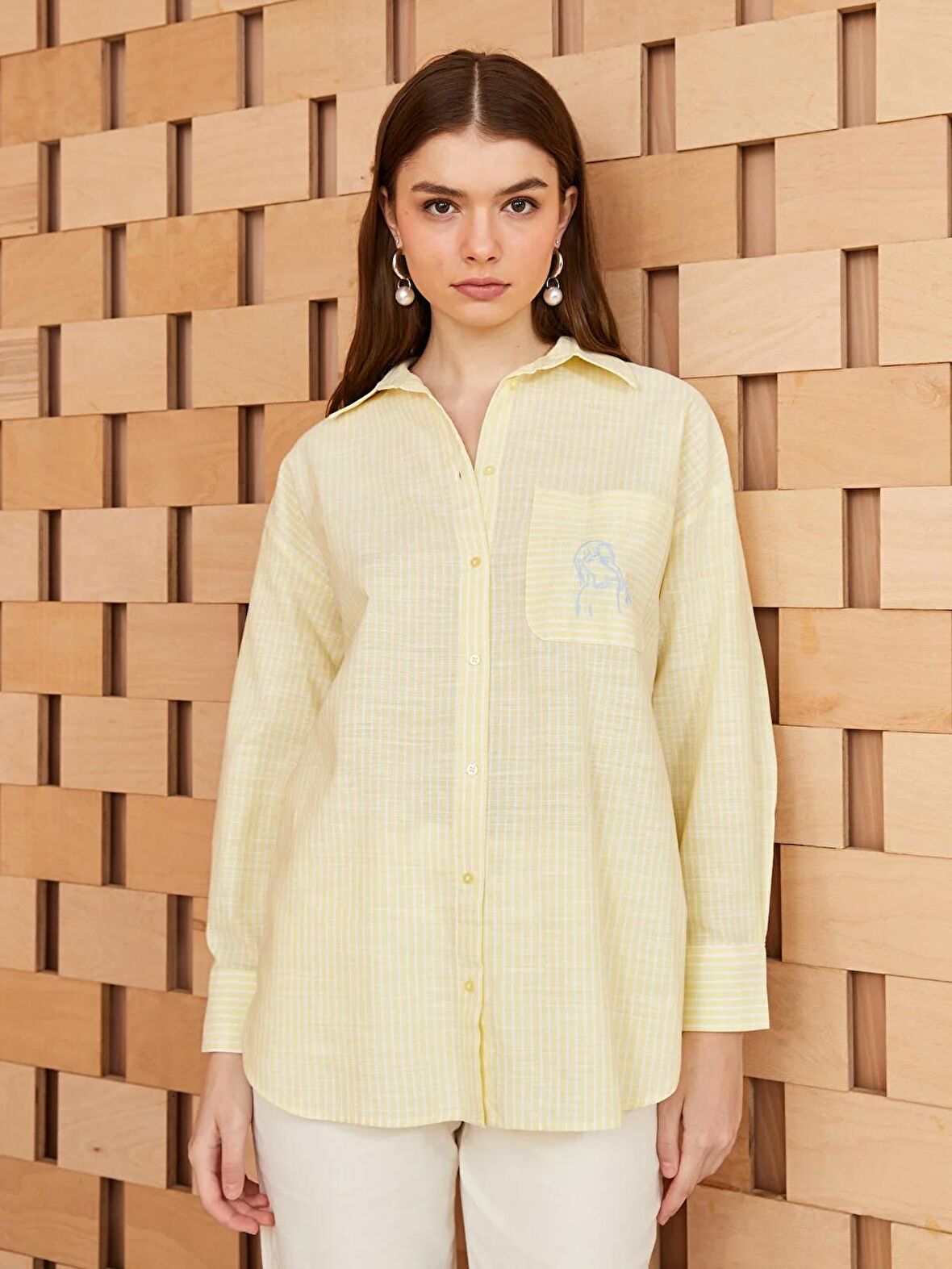 Çizgili Uzun Kollu Oversize Poplin Kadın Gömlek