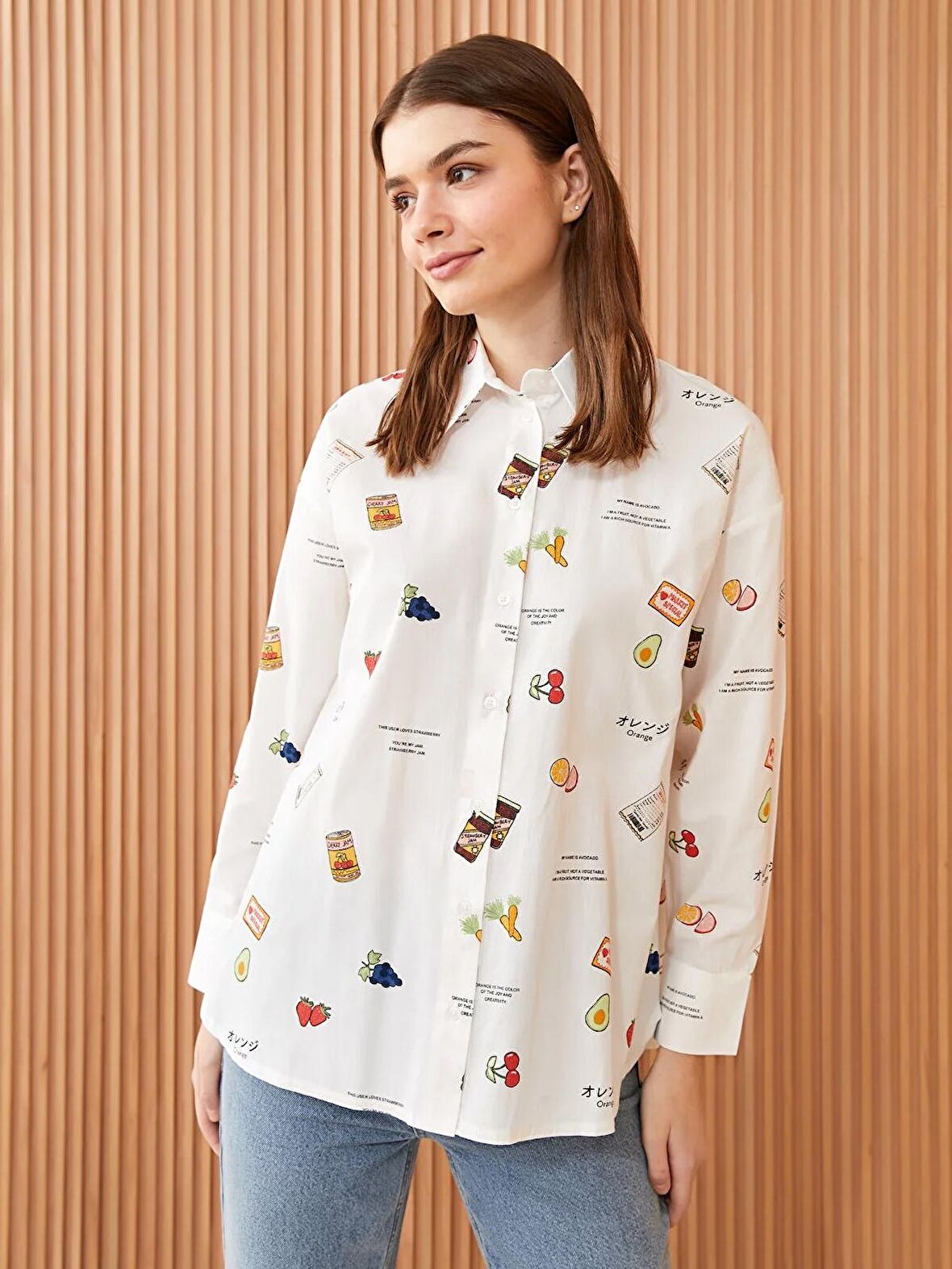 Desenli Uzun Kollu Poplin Kadın Gömlek Tunik