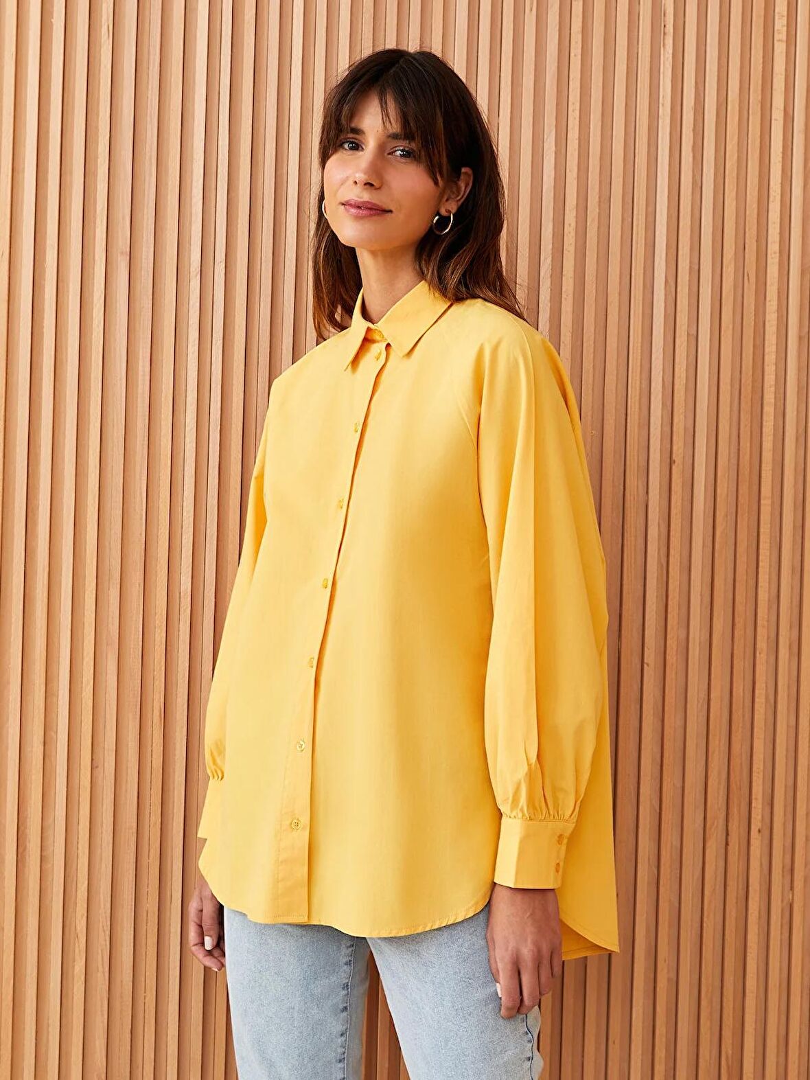 Düz Uzun Kollu Oversize Poplin Kadın Gömlek Tunik
