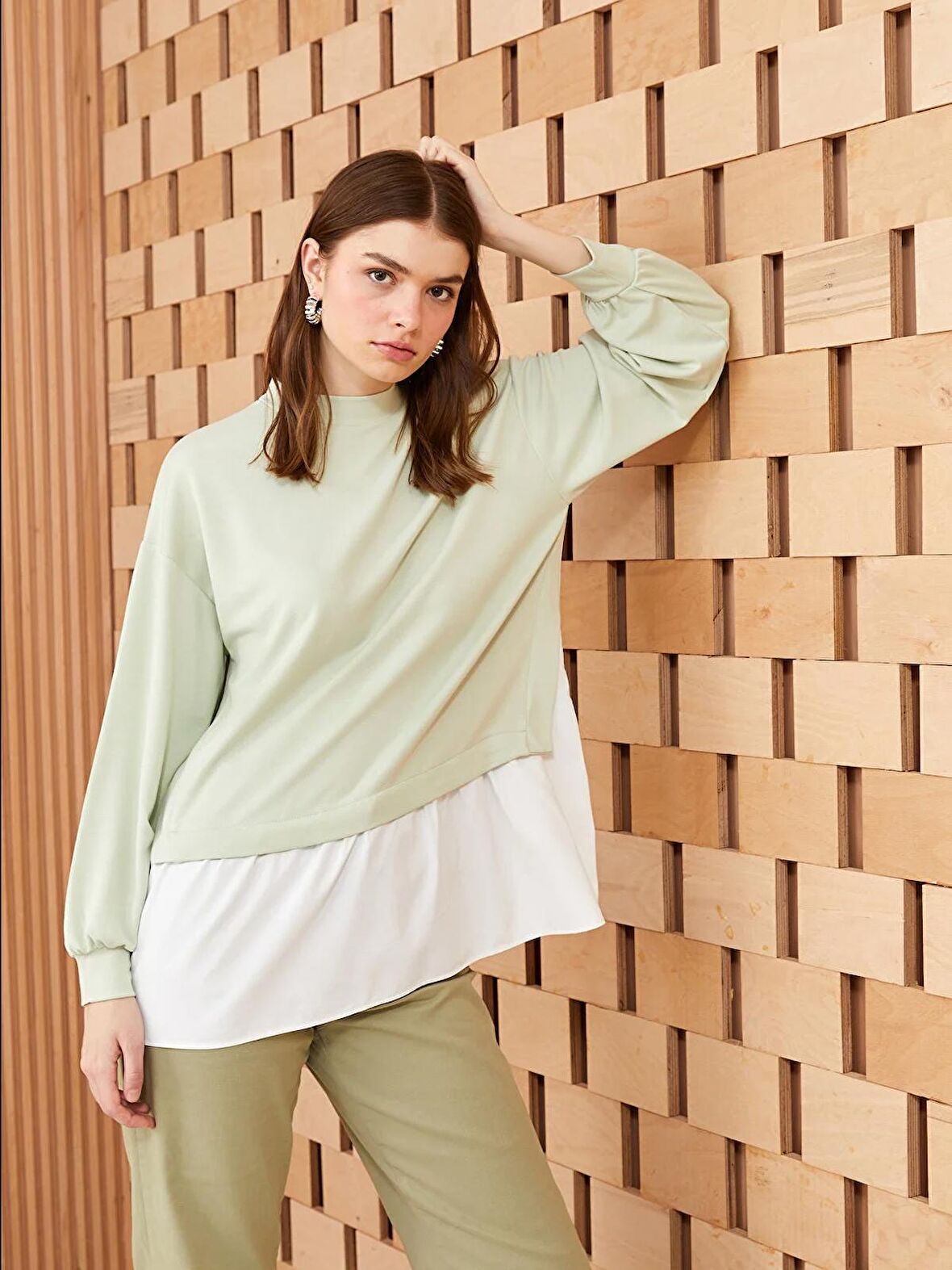 Bisiklet Yaka Düz Uzun Kollu Kadın Sweatshirt Tunik