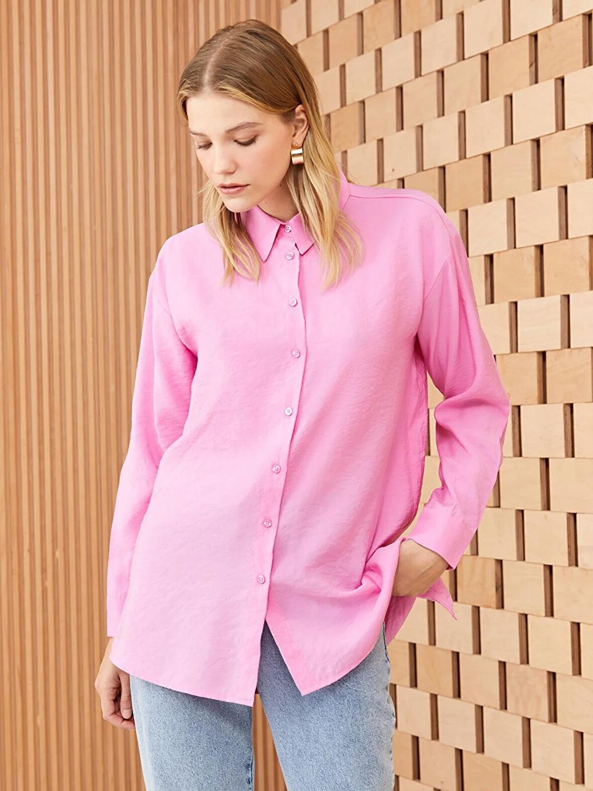 Düz Uzun Kollu Oversize Kadın Gömlek Tunik