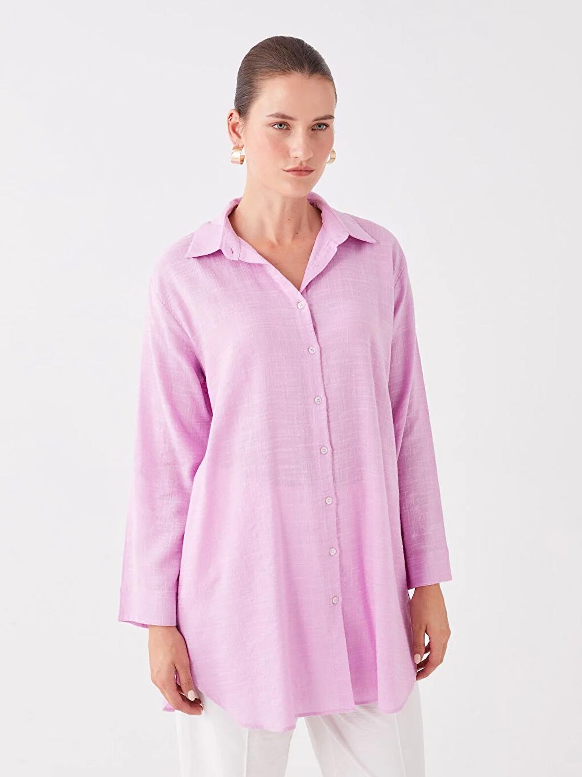 Düz Uzun Kollu Kadın Gömlek Tunik