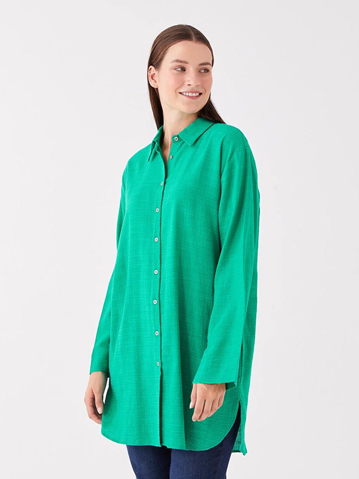 Düz Uzun Kollu Kadın Gömlek Tunik