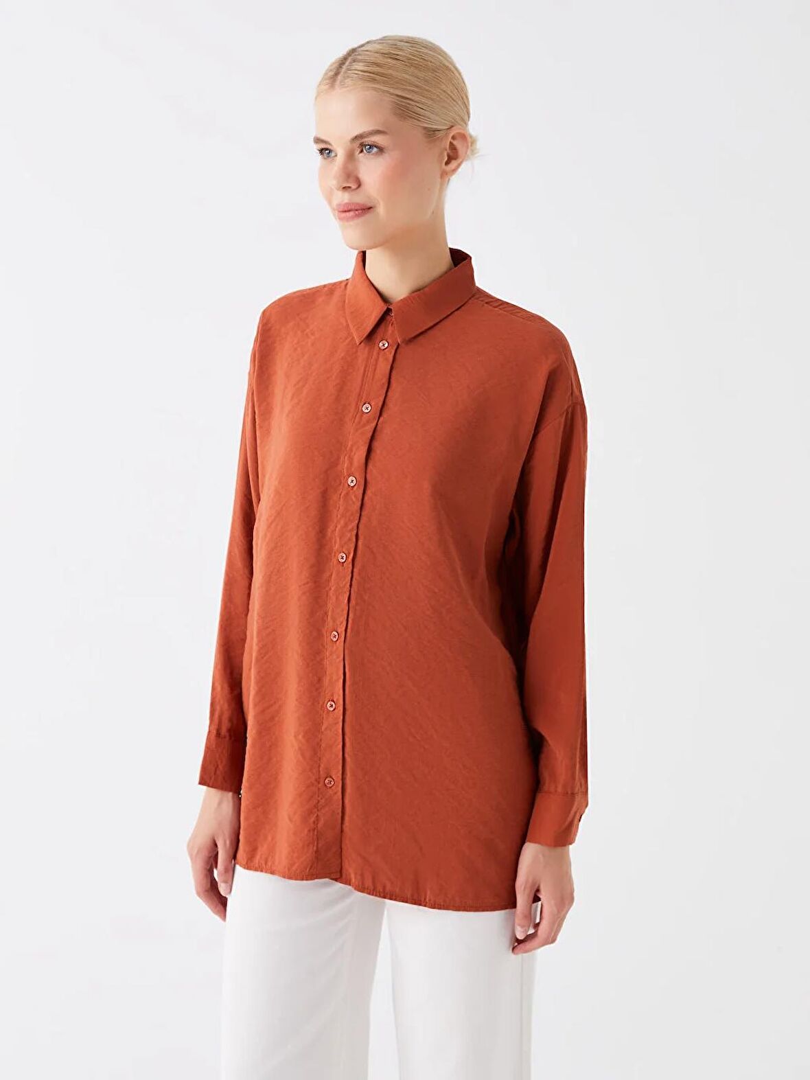 Düz Uzun Kollu Oversize Kadın Gömlek Tunik