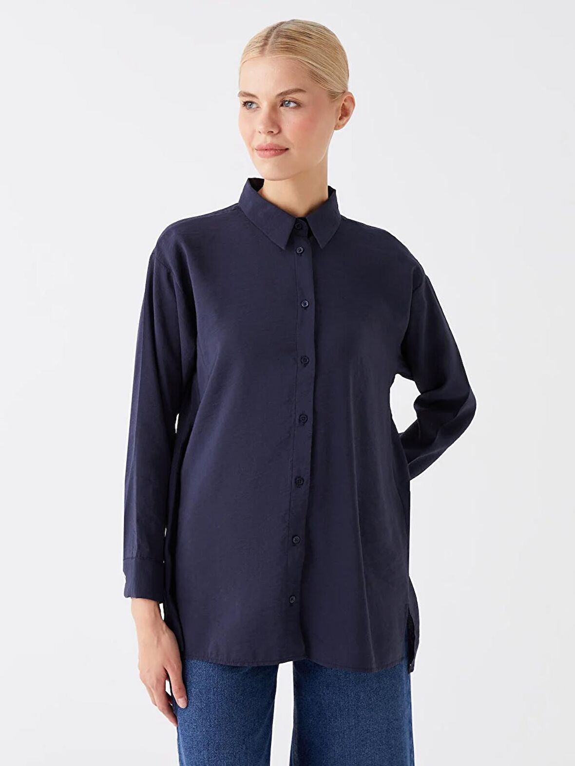 Düz Uzun Kollu Oversize Kadın Gömlek Tunik