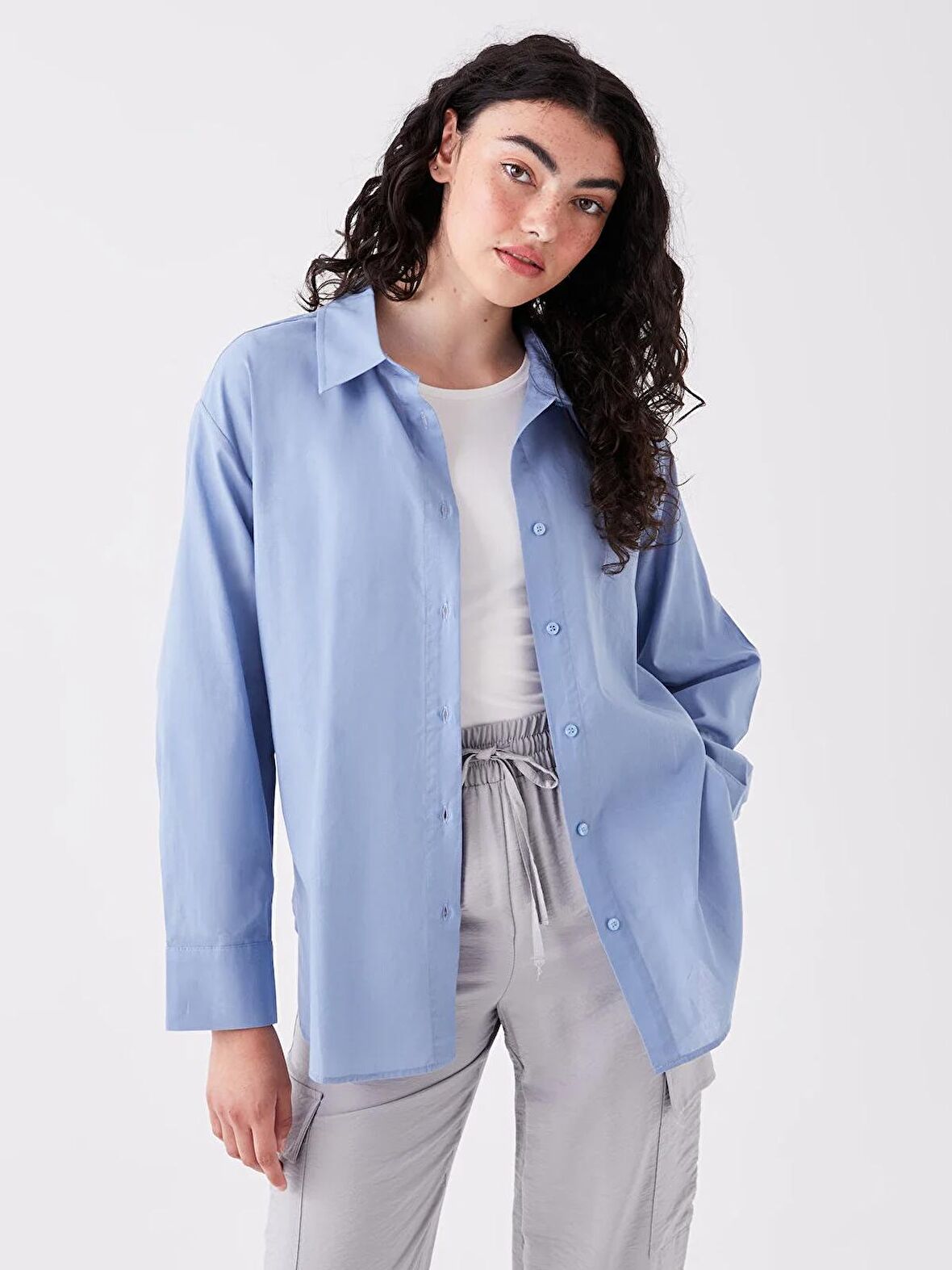 Düz Uzun Kollu Oversize Kadın Gömlek