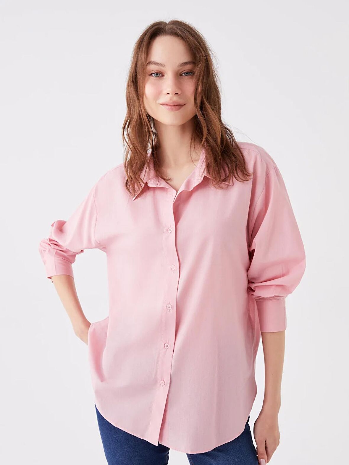 Düz Uzun Kollu Oversize Kadın Gömlek