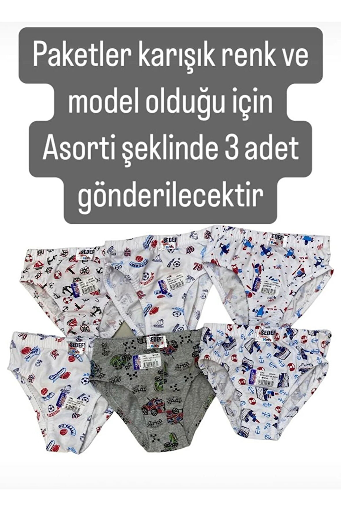 SDF Asorti Karışık Renk ve Model 3lü Erkek Çocuk  Slip Set 1081