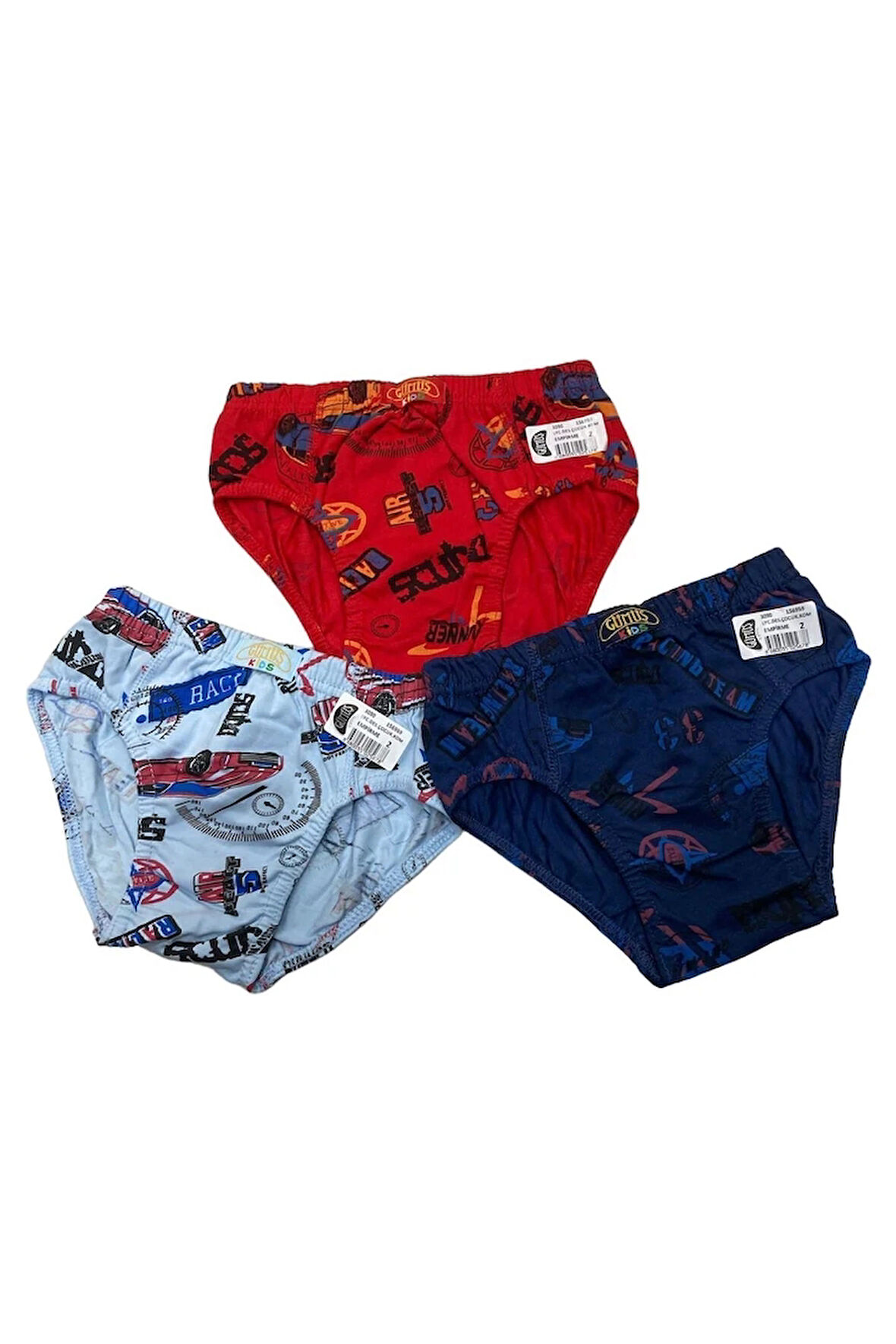 GMŞ Araba Desenli Kırmızı, Mavi, Lacivert Renk 3lü Erkek Çocuk  Slip Set 3090-1