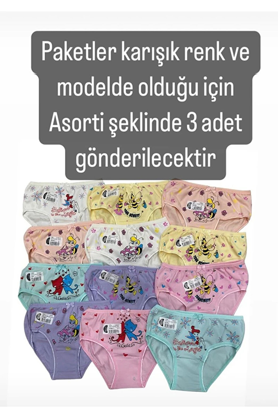 GMŞ Fiyonklu Asorti Karışık Renk ve Model 3lü Kız Slip Set 3091
