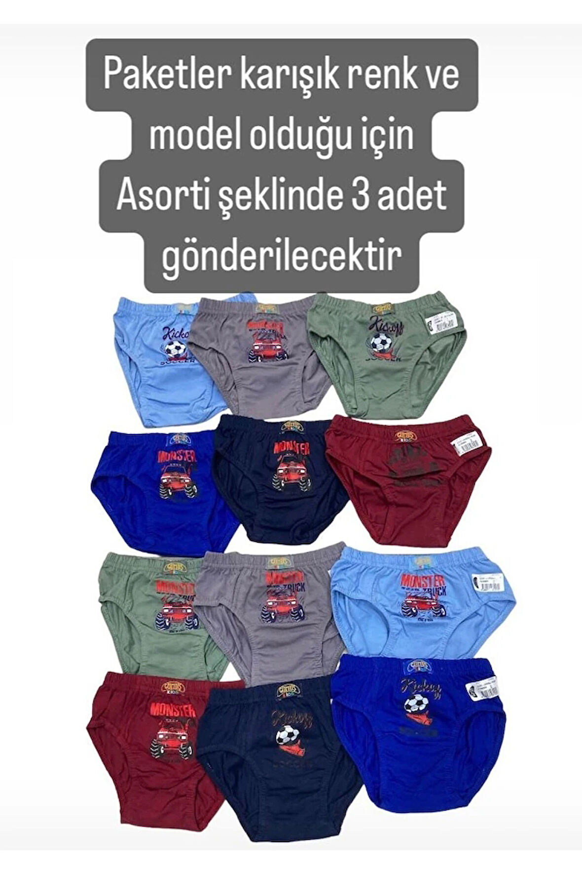GMŞ Asorti Karışık Renk ve Model 3lü Erkek Çocuk  Slip Set 3111