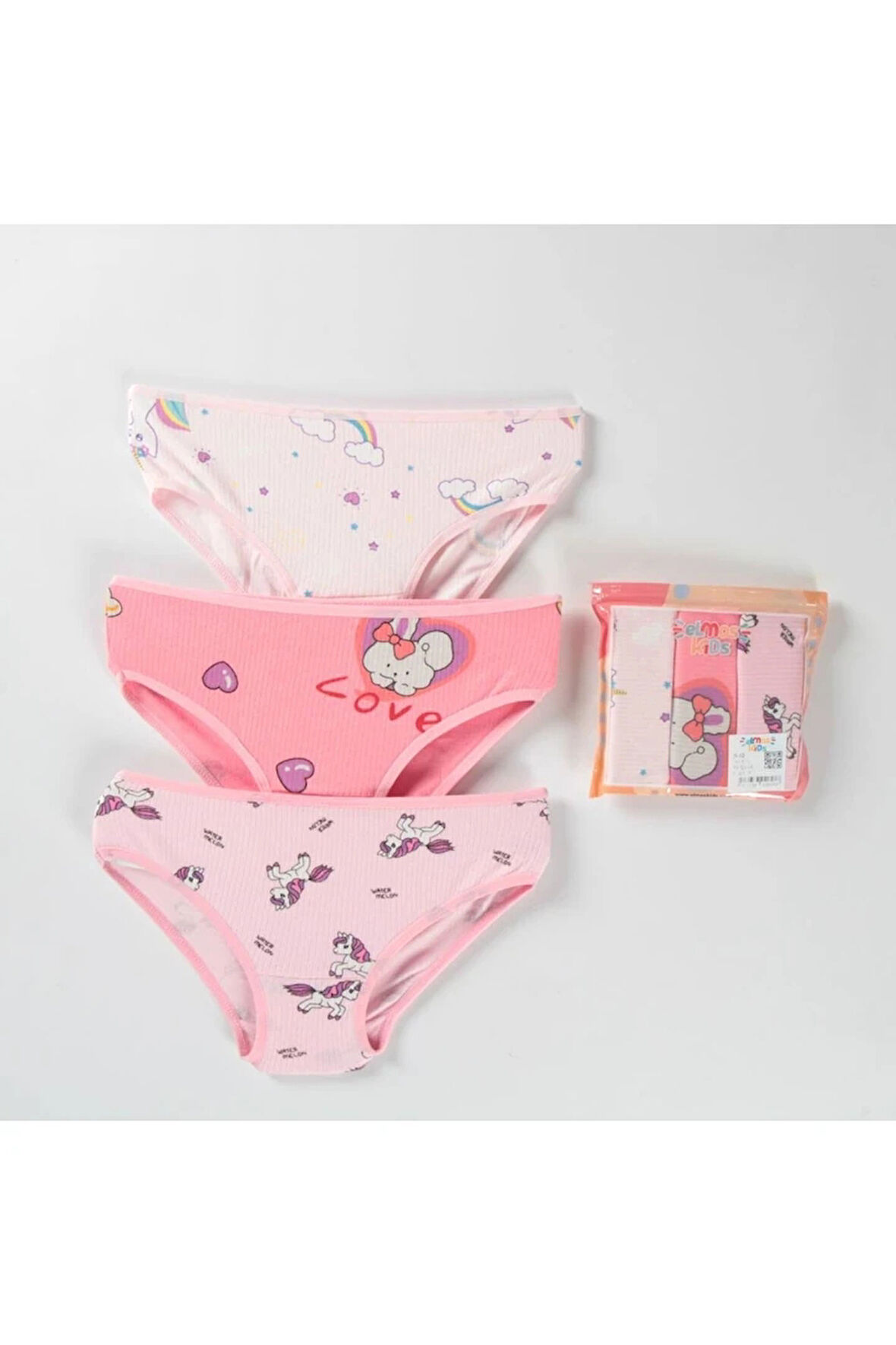 ELM Fitilli Kumaş Karışık Desen 3lü Kız Çocuk Slip Set S-62