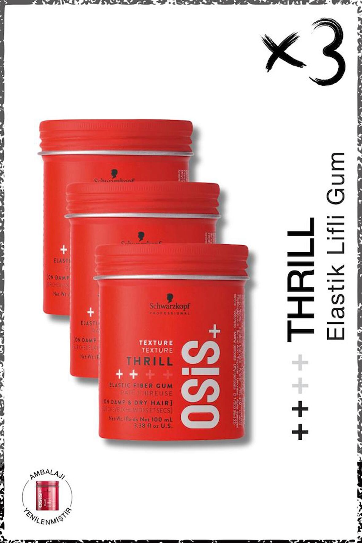 Thrill Elastik Lifli Gum Şekillendirici Orta Tutuş 100ml x 3 Adet | Parlaklık Veren Gum Wax