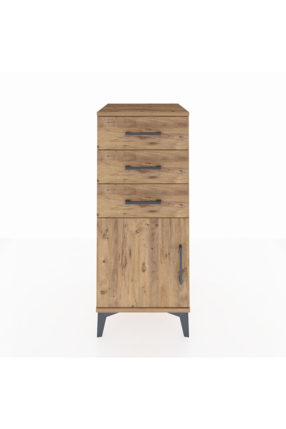 Hyperion Komodin Tek Raflı 3 Çekmeceli Tek Kapaklı 44x44x106 Çam-Çam