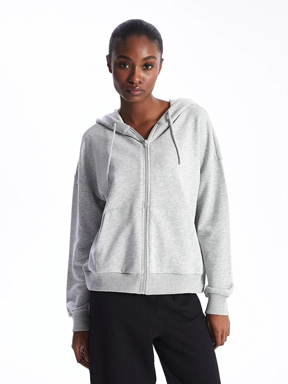 Kapüşonlu Oversize Kadın Fermuarlı Sweatshirt