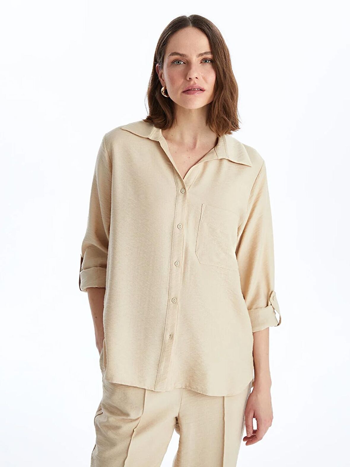 Düz Uzun Kollu Kadın Gömlek