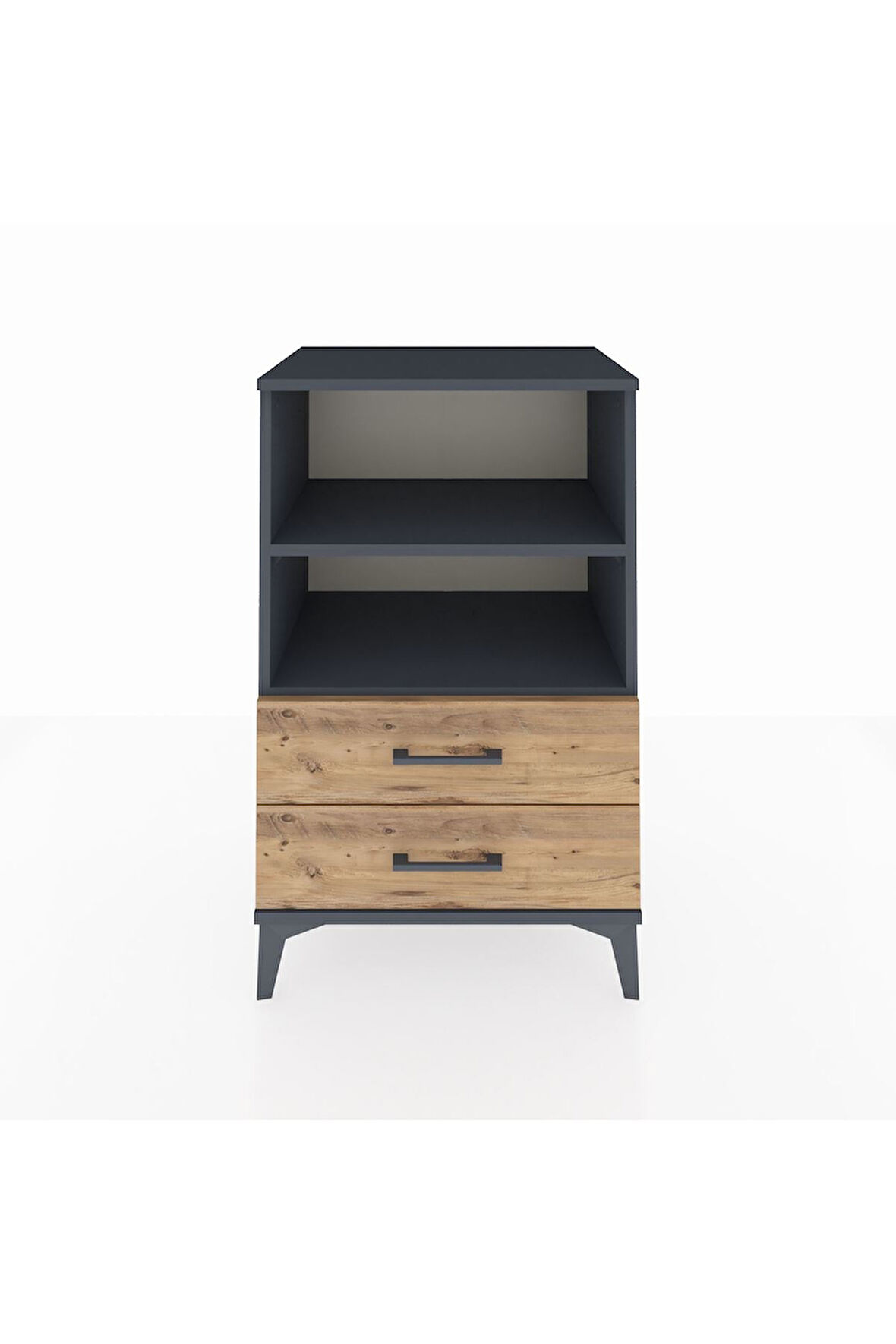 Hyperion Komodin 2 Raflı 2 Çekmeceli 60x44x96 Antrasit-Çam