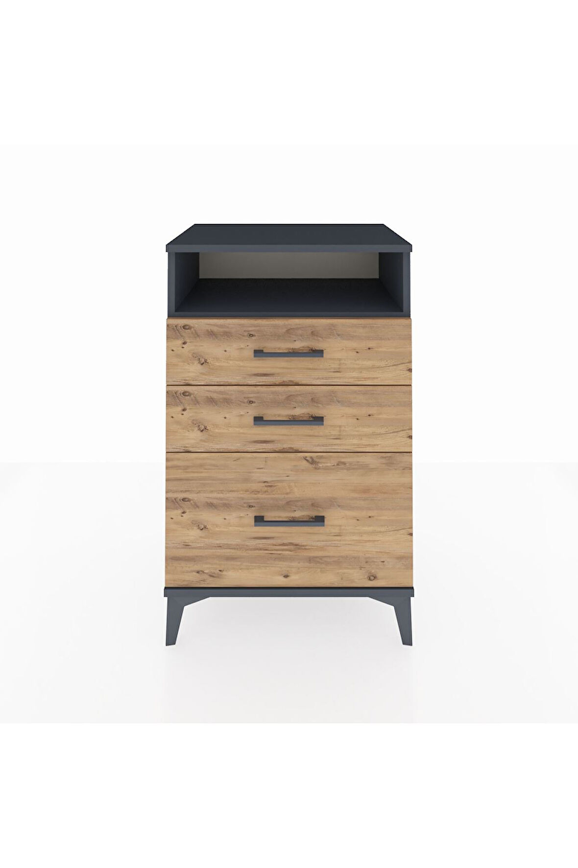 Hyperion Komodin Tek Raflı 3 Çekmeceli 60x44x96 Antrasit-Çam