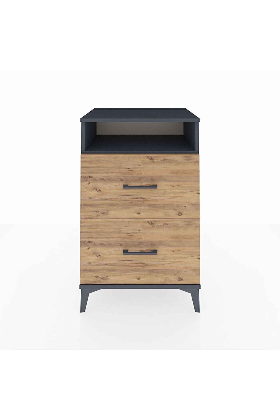 Hyperion Komodin Tek Raflı 2 Çekmeceli 60x44x96 Antrasit-Çam
