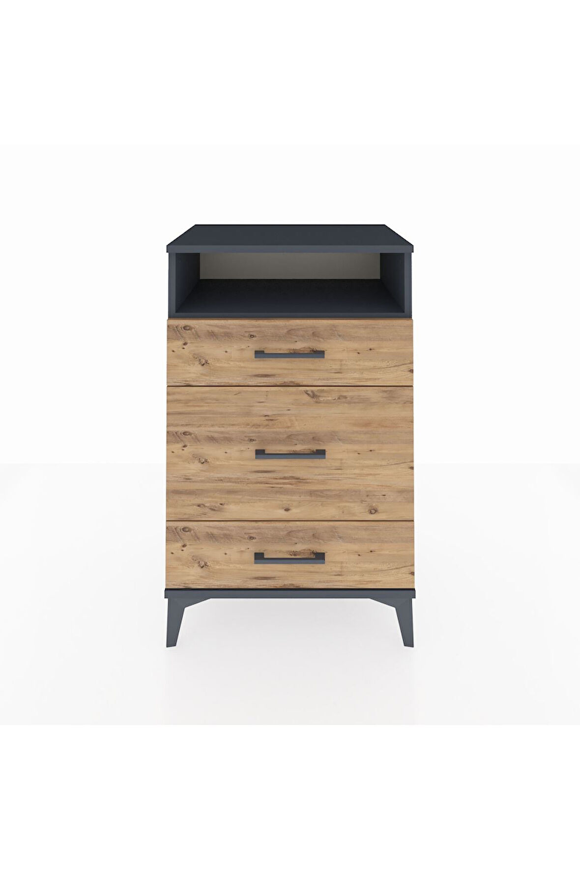 Hyperion Komodin Tek Raflı 3 Çekmeceli 60x44x96 Antrasit-Çam