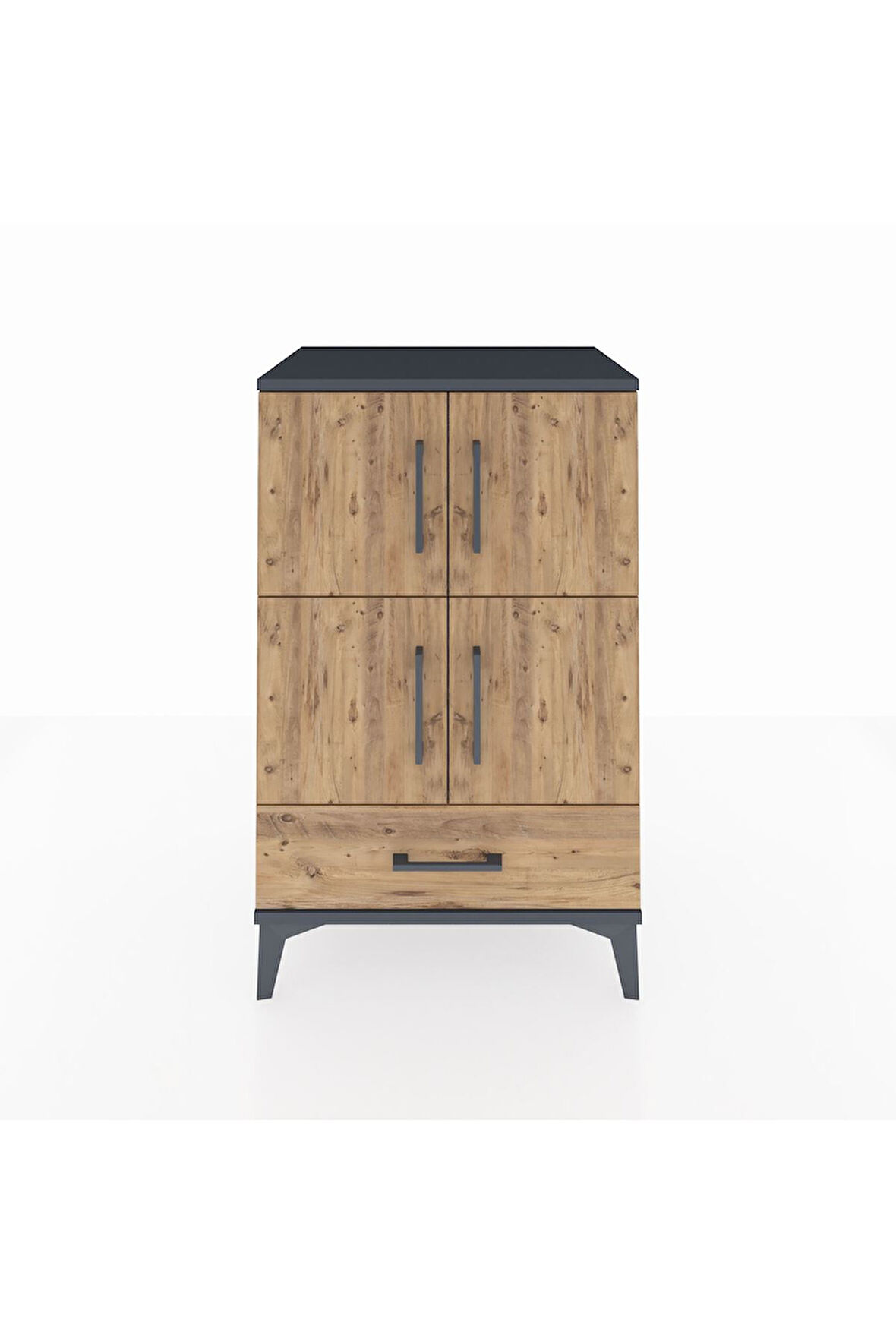 Hyperion Komodin 4 Raflı Tek Çekmeceli 4 Kapaklı 60x44x96 Antrasit-Çam