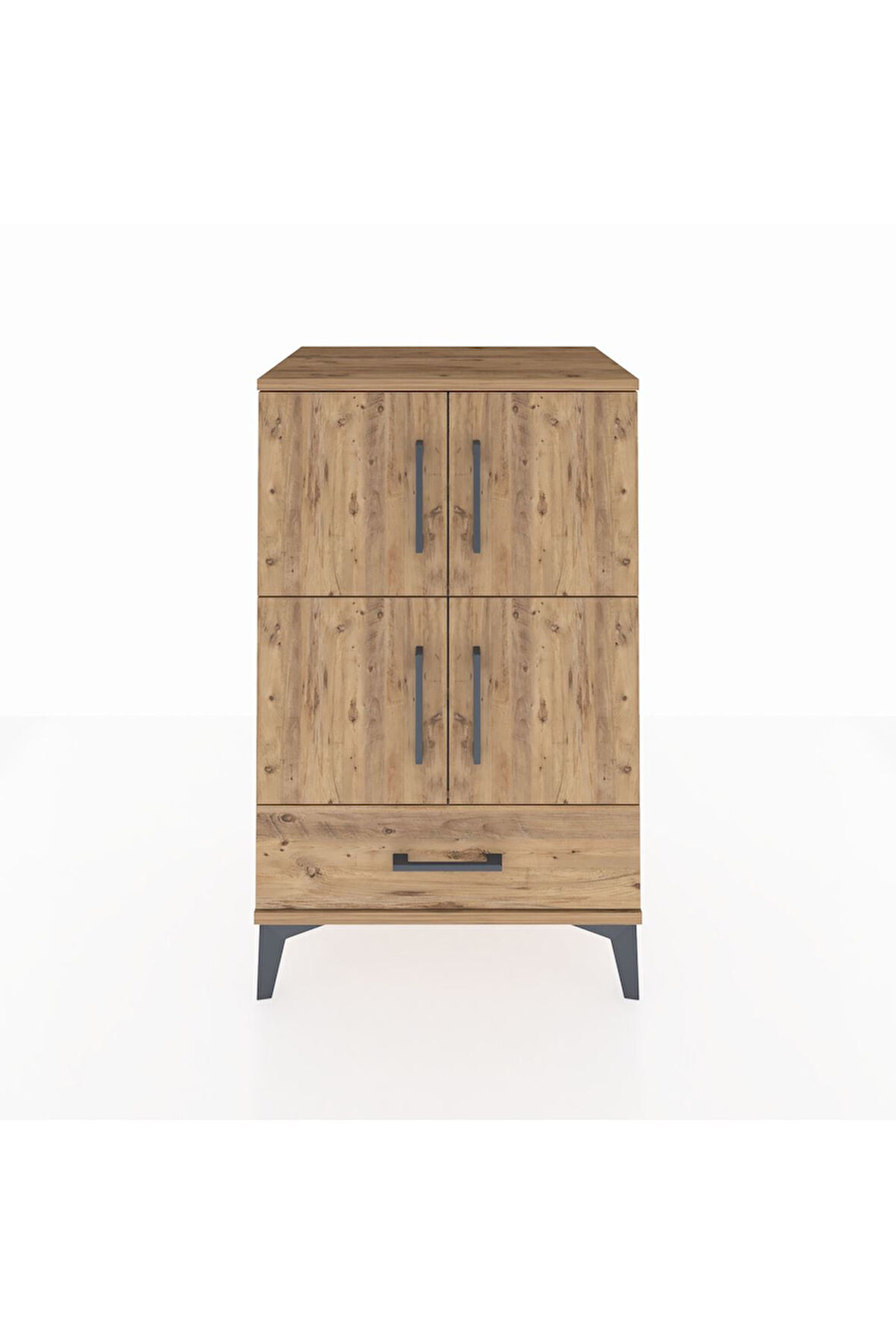 Hyperion Komodin 4 Raflı Tek Çekmeceli 4 Kapaklı 60x44x96 Çam-Çam