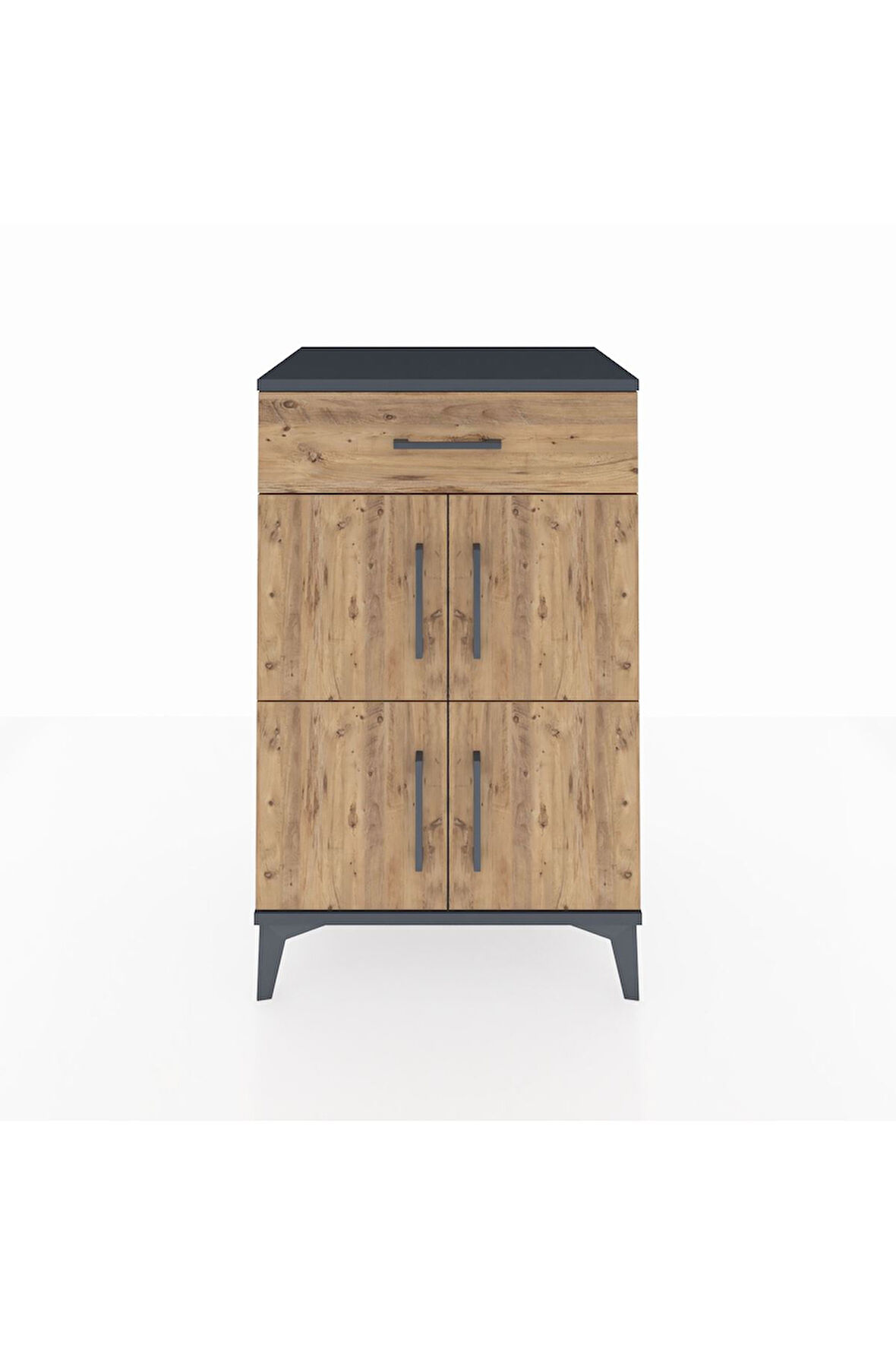 Hyperion Komodin Tek Raflı Tek Çekmeceli 4 Kapaklı 60x44x96 Antrasit-Çam