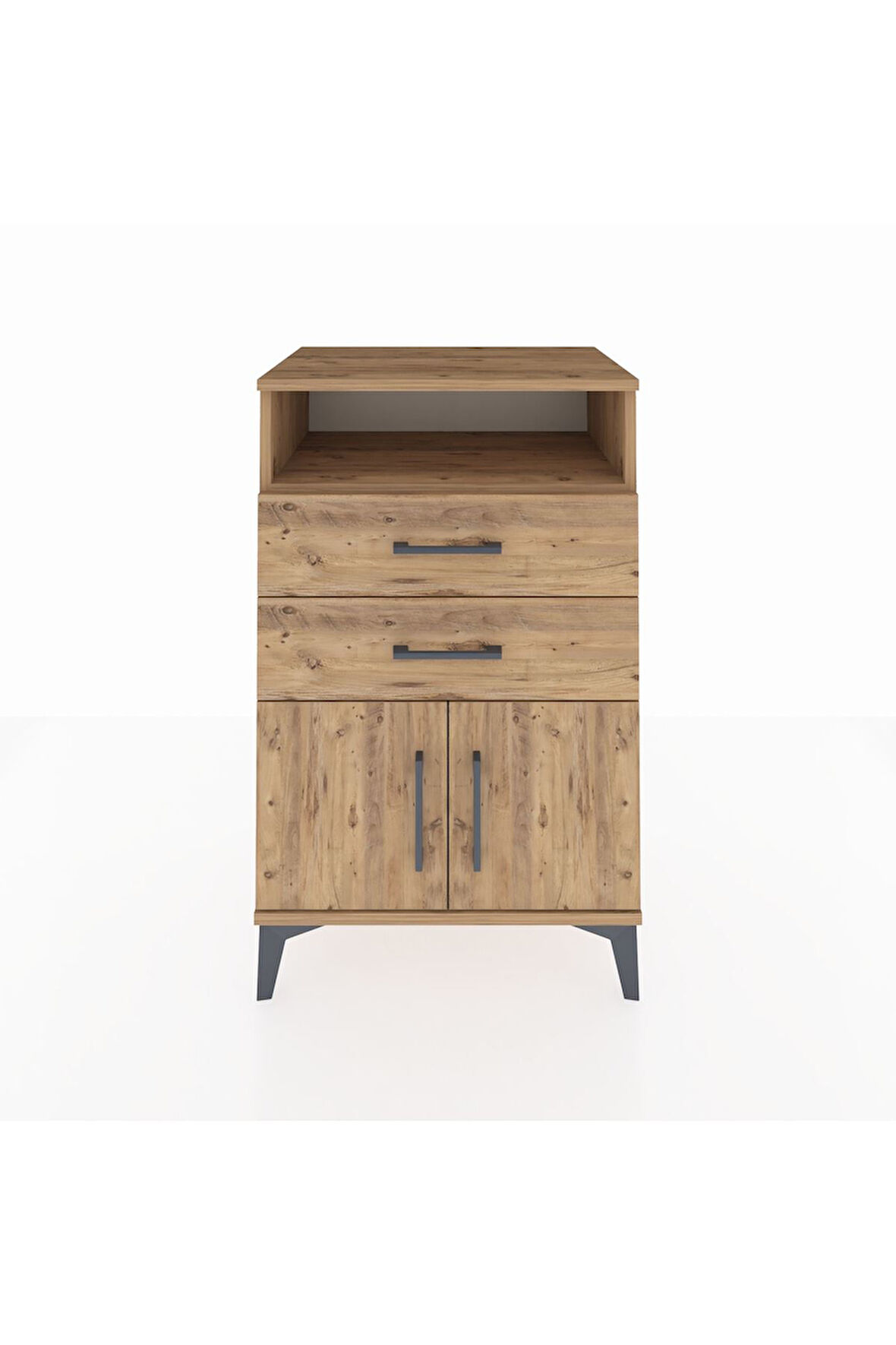 Hyperion Komodin Tek Raflı 2 Çekmeceli 2 Kapaklı 60x44x96 Çam-Çam