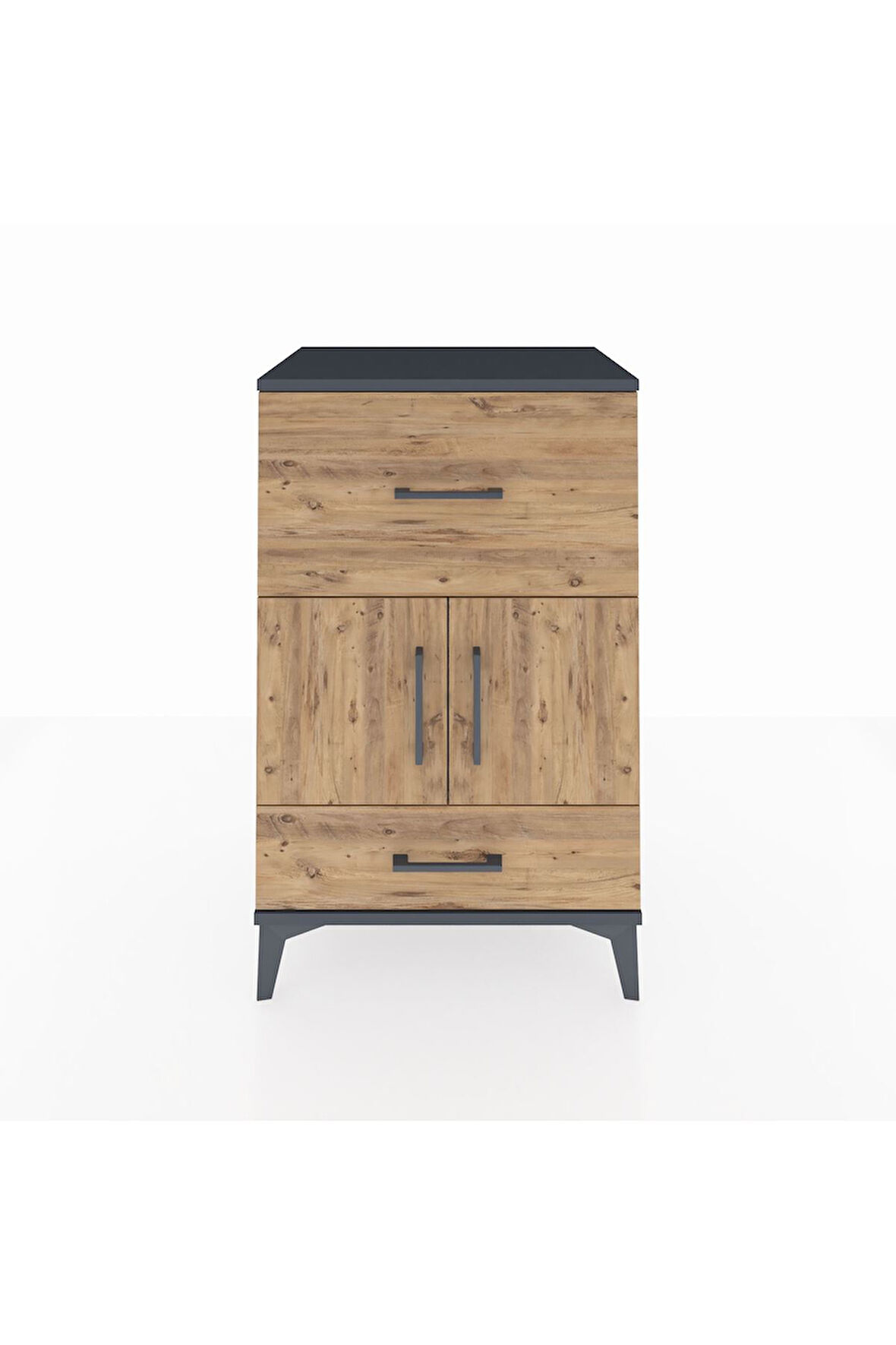 Hyperion Komodin Tek Raflı 2 Çekmeceli 2 Kapaklı 60x44x96 Antrasit-Çam