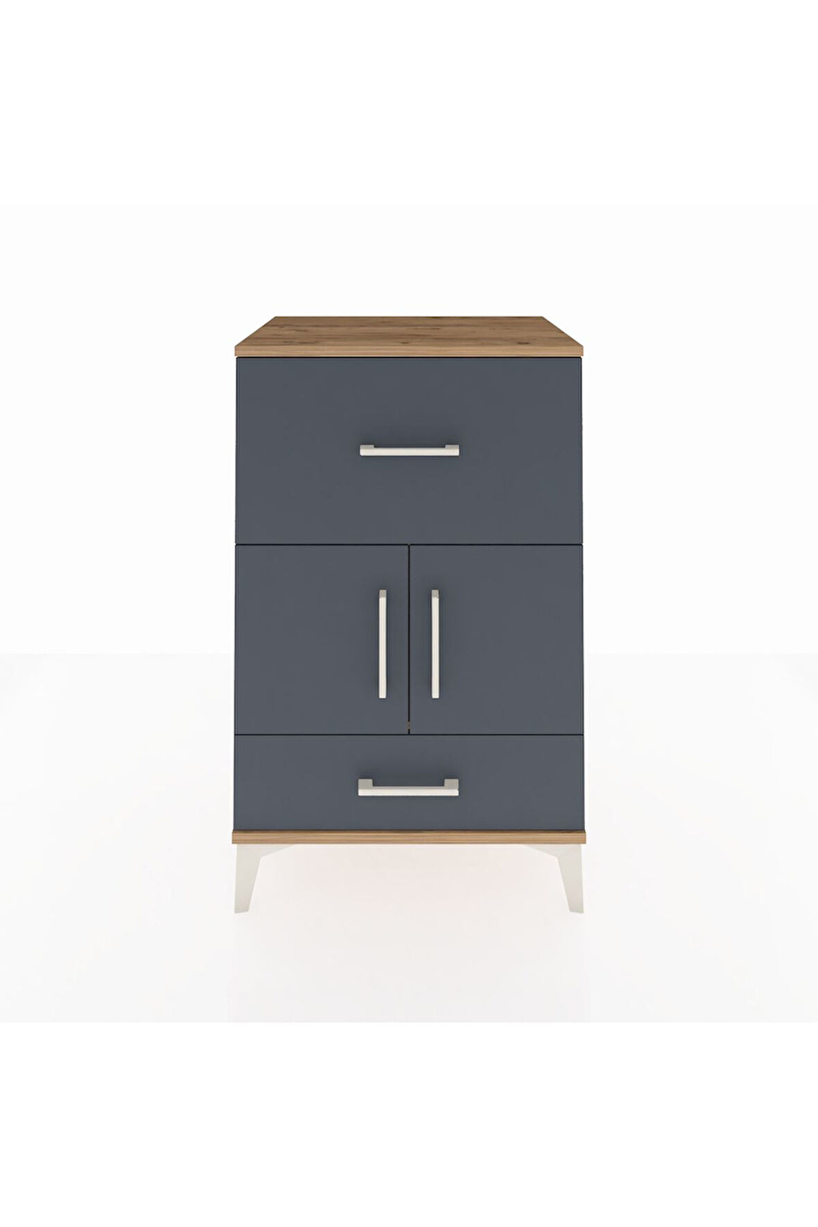 Hyperion Komodin Tek Raflı 2 Çekmeceli 2 Kapaklı 60x44x96 Çam-Antrasit