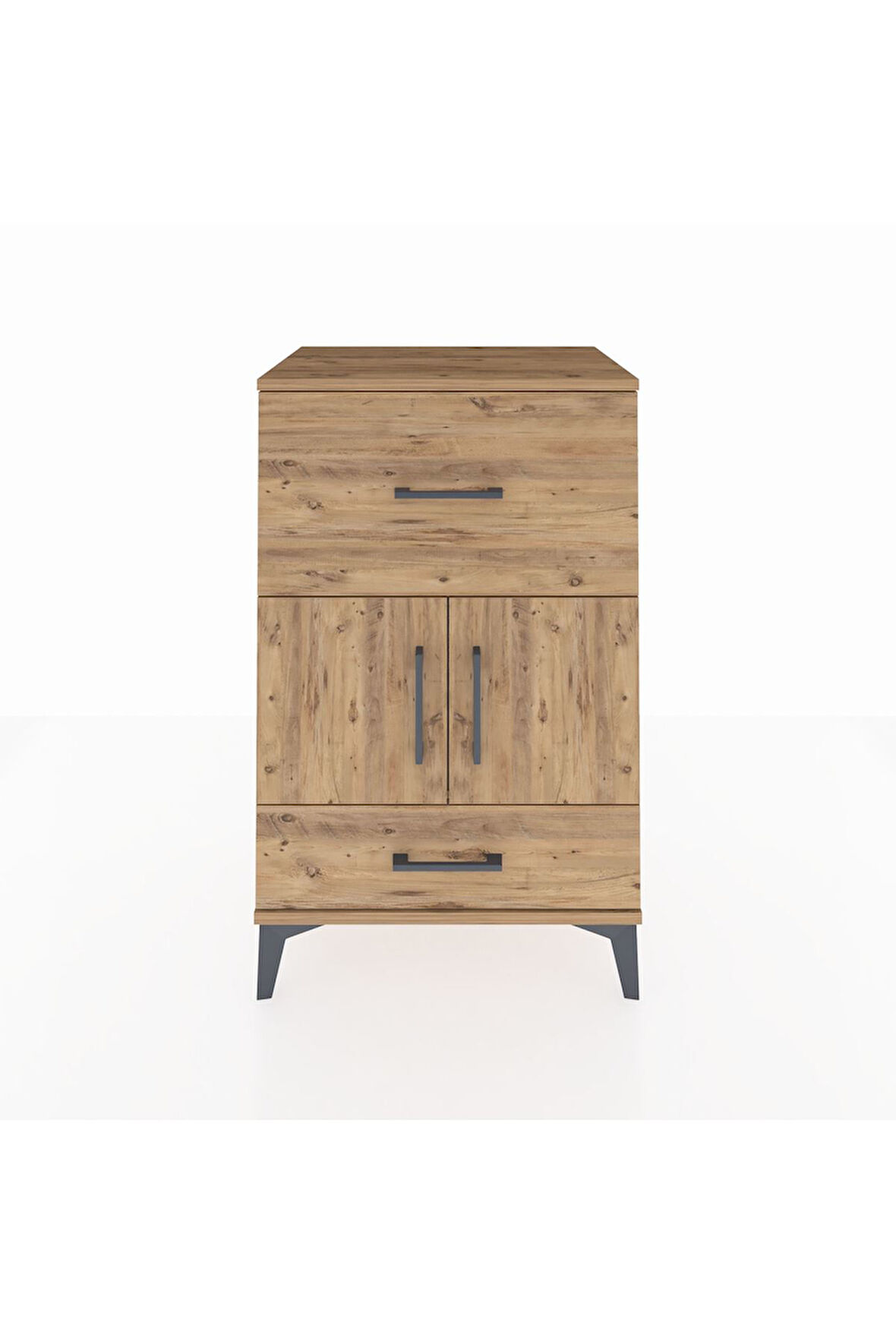 Hyperion Komodin Tek Raflı 2 Çekmeceli 2 Kapaklı 60x44x96 Çam-Çam