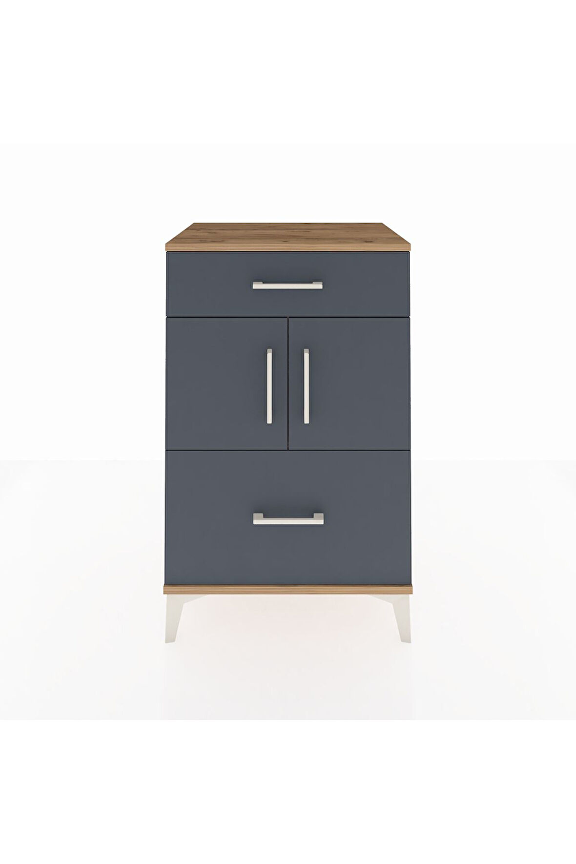 Hyperion Komodin Tek Raflı 2 Çekmeceli 2 Kapaklı 60x44x96 Çam-Antrasit