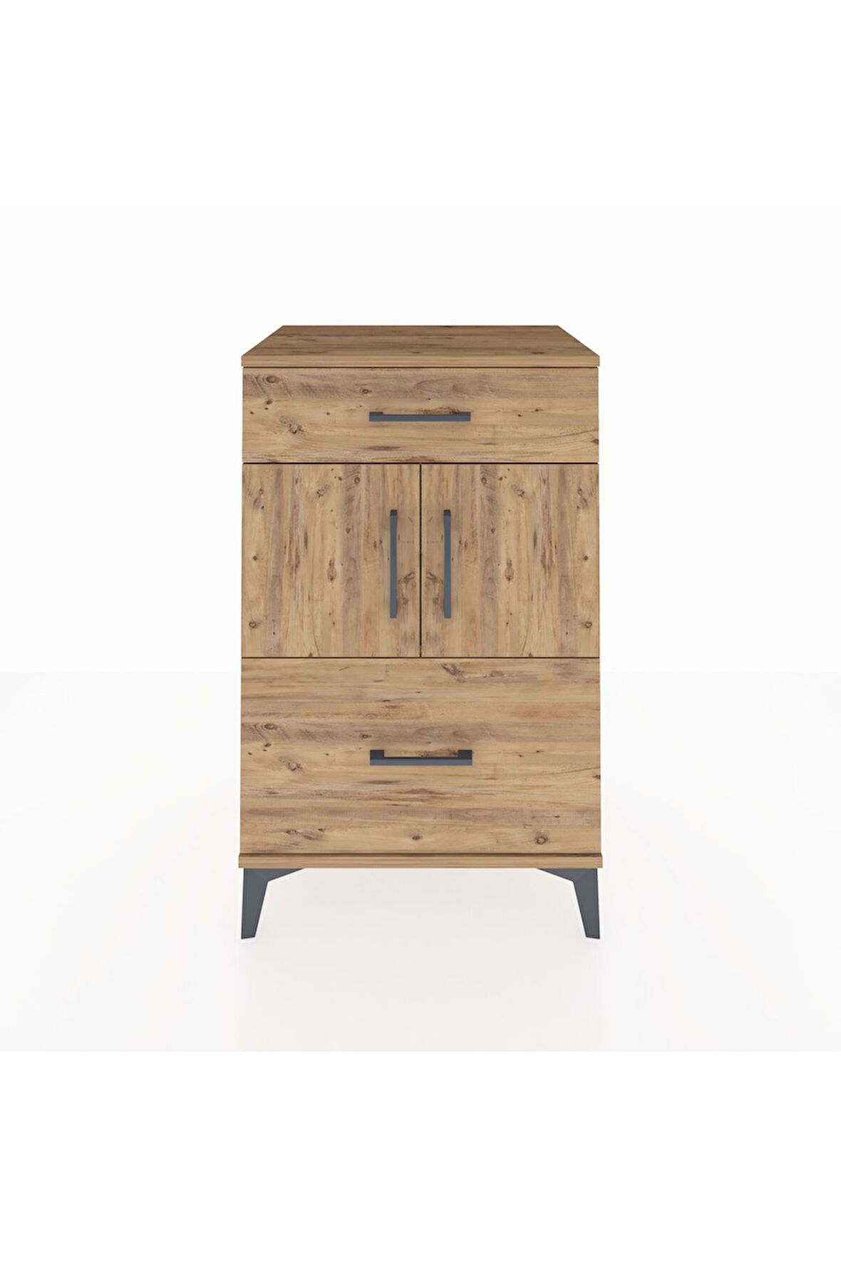 Hyperion Komodin Tek Raflı 2 Çekmeceli 2 Kapaklı 60x44x96 Çam-Çam