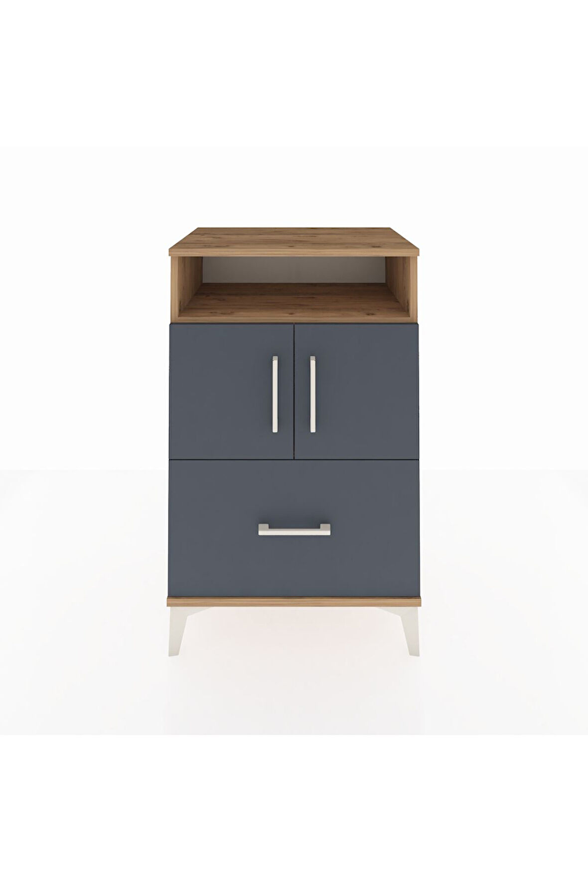 Hyperion Komodin 2 Raflı Tek Çekmeceli 2 Kapaklı 60x44x96 Çam-Antrasit