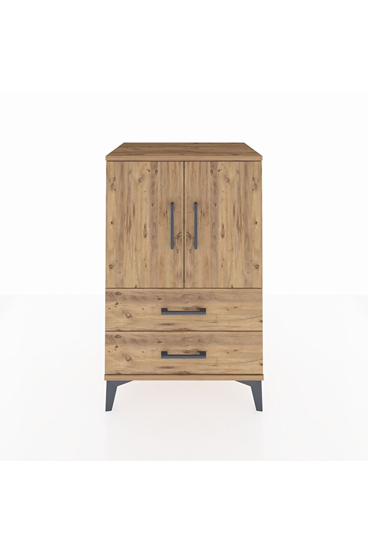 Hyperion Komodin 2 Raflı 2 Çekmeceli 2 Kapaklı 60x44x96 Çam-Çam