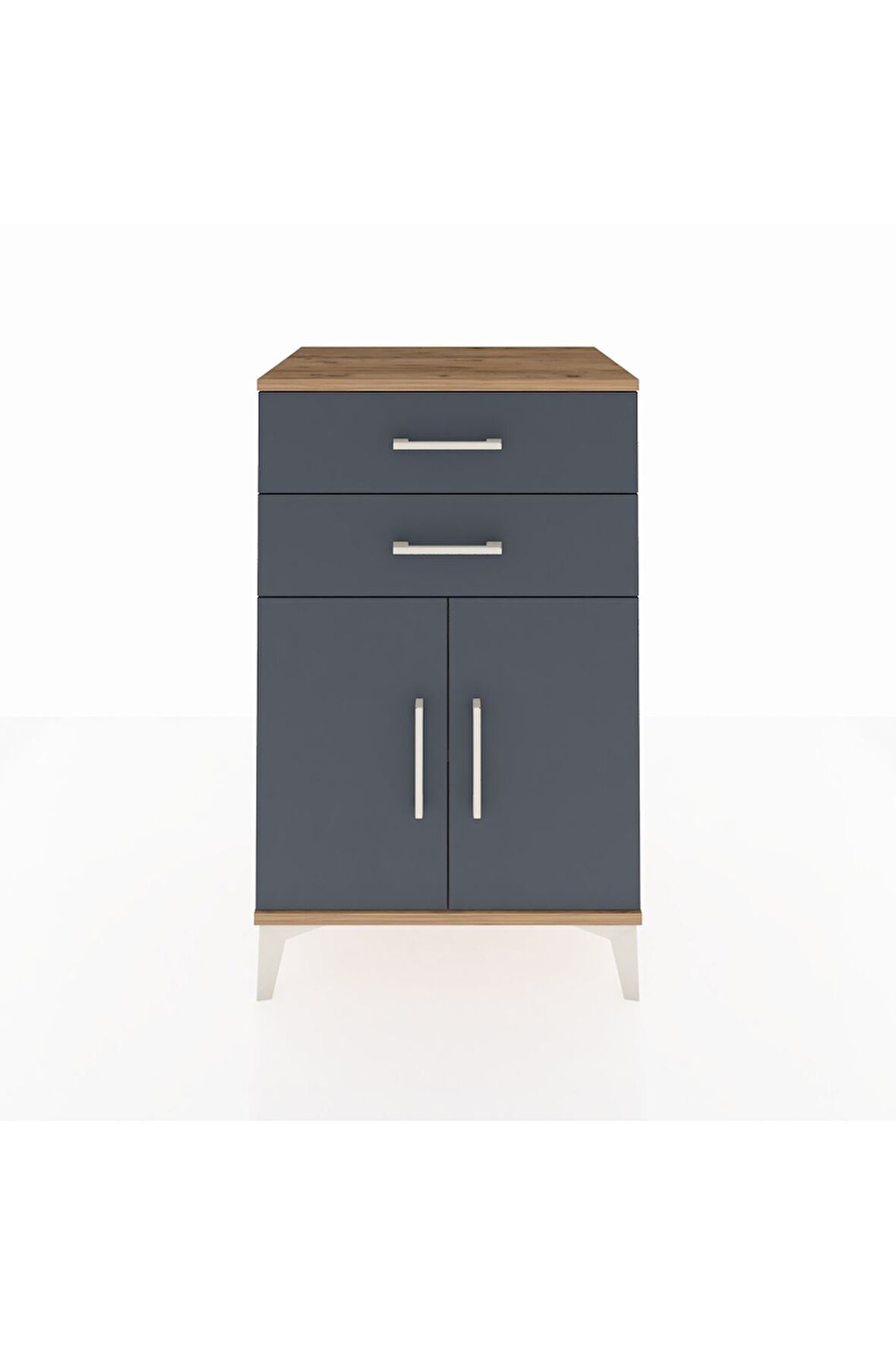 Hyperion Komodin Tek Raflı 2 Çekmeceli 2 Kapaklı 60x44x96 Çam-Antrasit