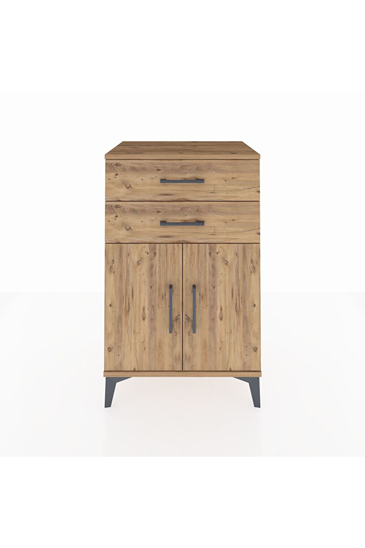 Hyperion Komodin Tek Raflı 2 Çekmeceli 2 Kapaklı 60x44x96 Çam-Çam