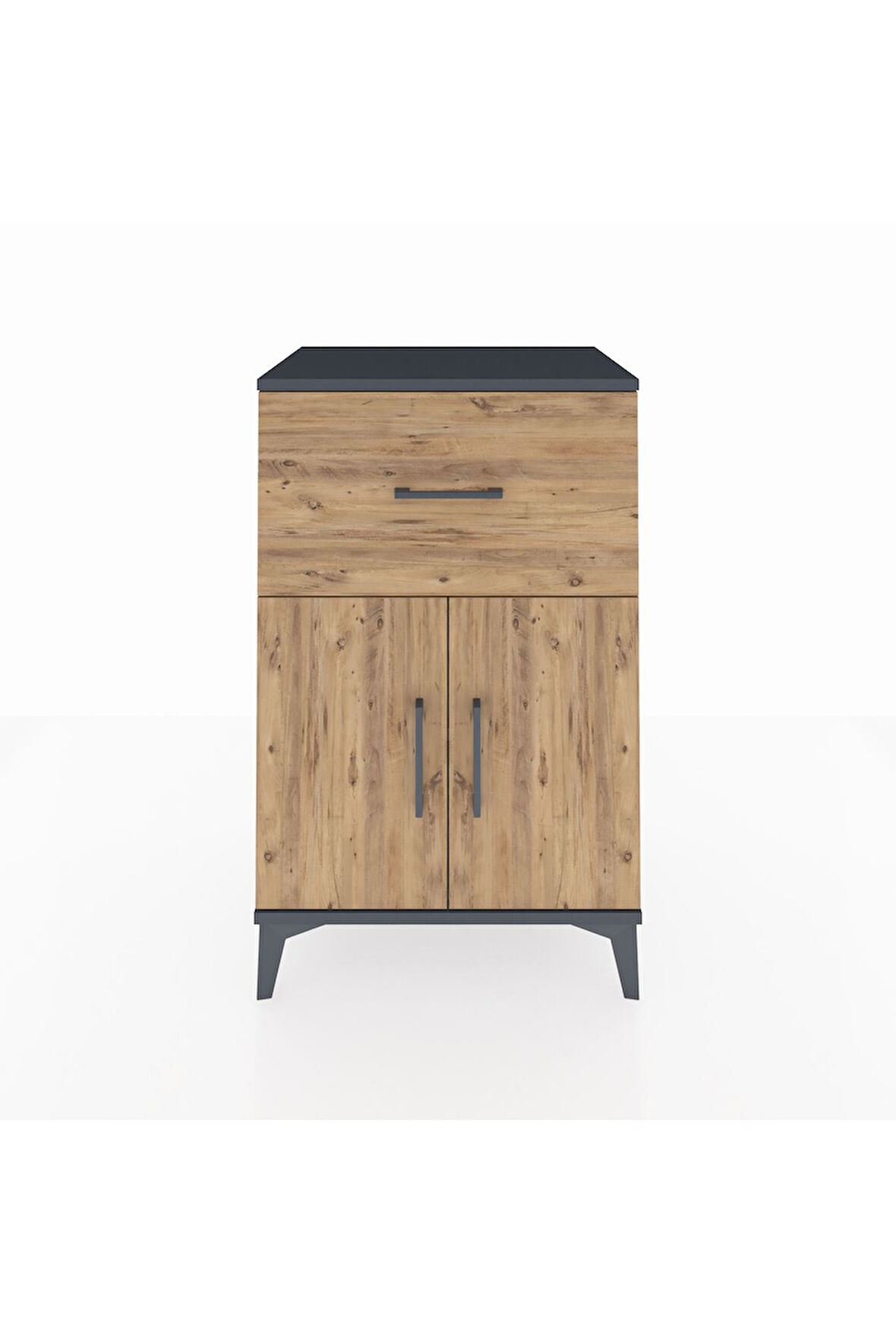 Hyperion Komodin Tek Raflı Tek Çekmeceli 2 Kapaklı 60x44x96 Antrasit-Çam