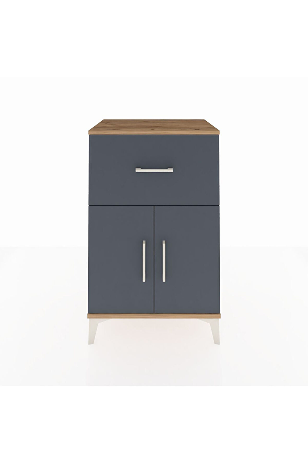 Hyperion Komodin Tek Raflı Tek Çekmeceli 2 Kapaklı 60x44x96 Çam-Antrasit