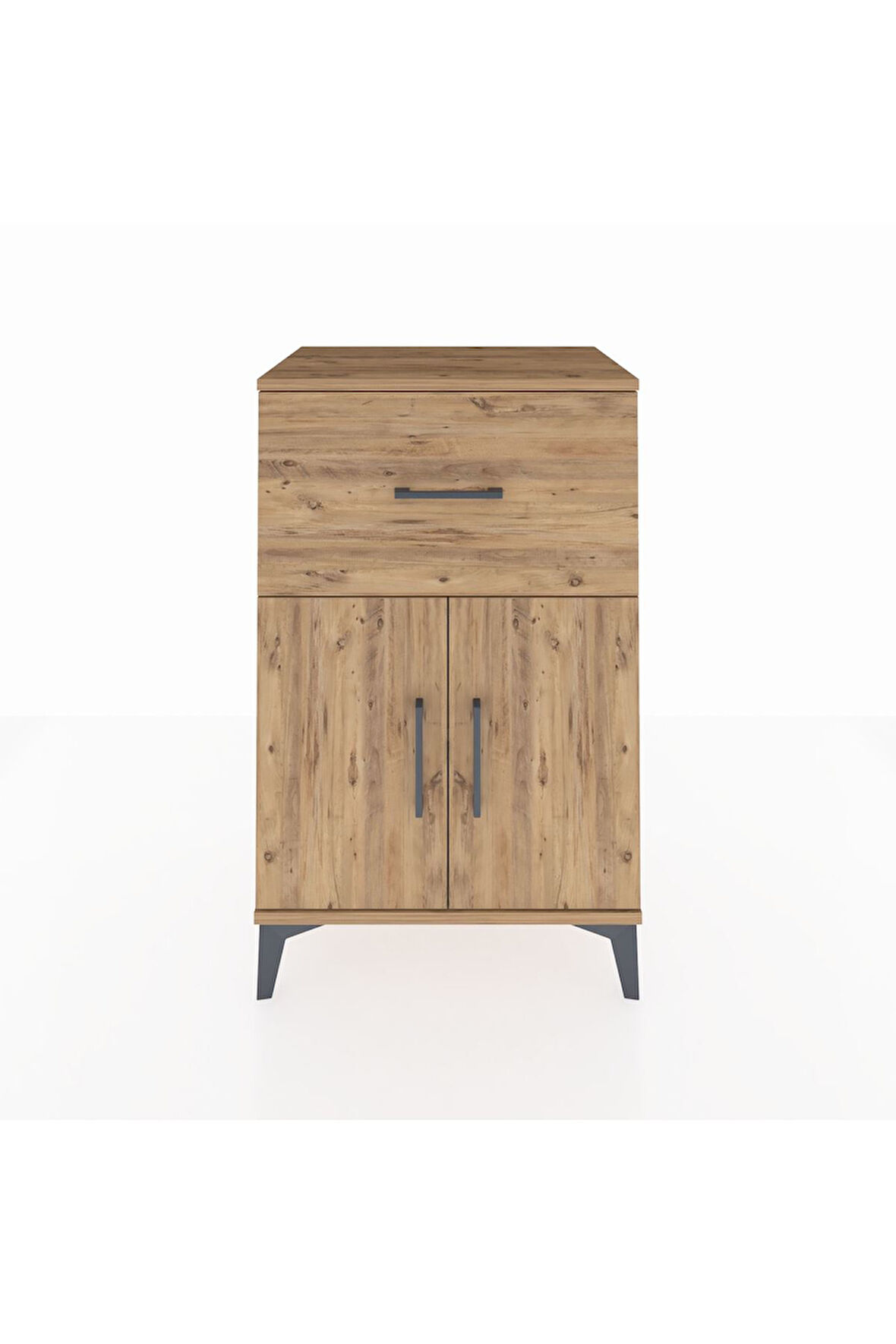 Hyperion Komodin Tek Raflı Tek Çekmeceli 2 Kapaklı 60x44x96 Çam-Çam